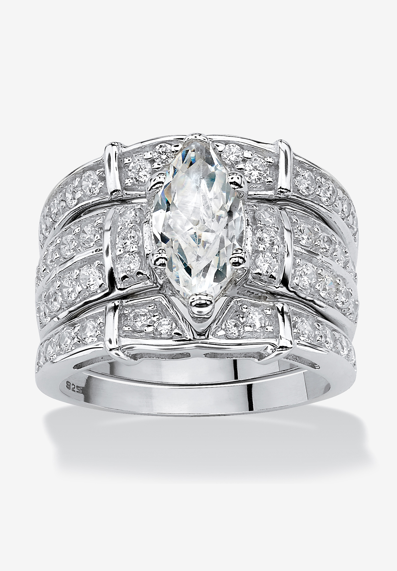 Cubic Zirconia Wedding Bridal Engagement Ring Set Marquise 3.86 CT SIZE 6 