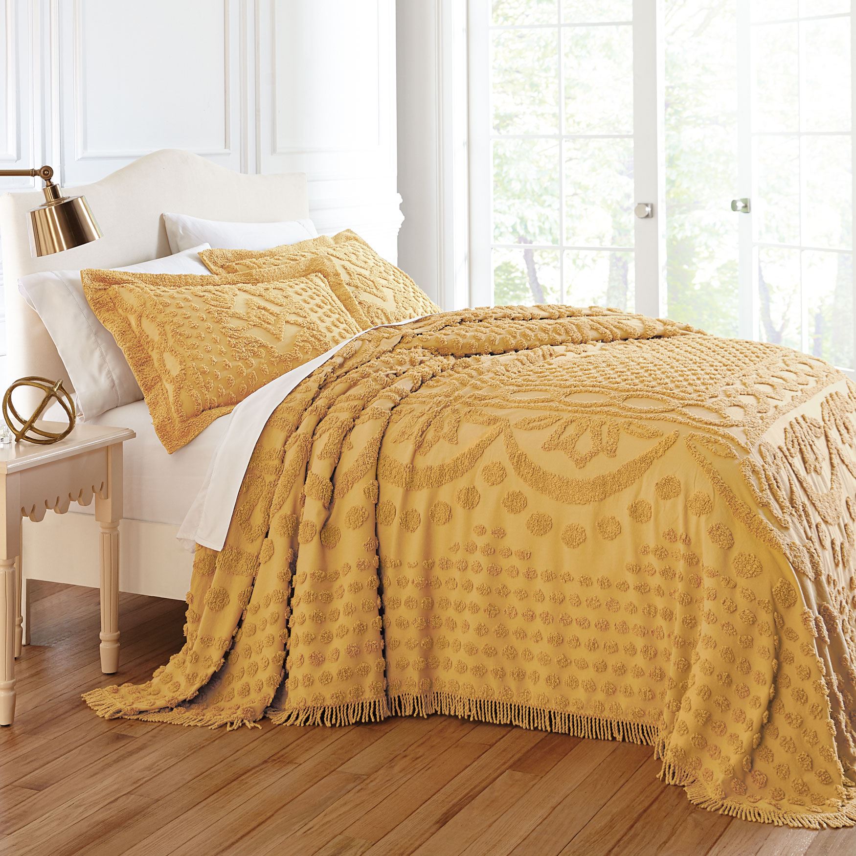 RIVIERA HOME Cotton Dot Chenille Bedspread Full Cotton Marigold