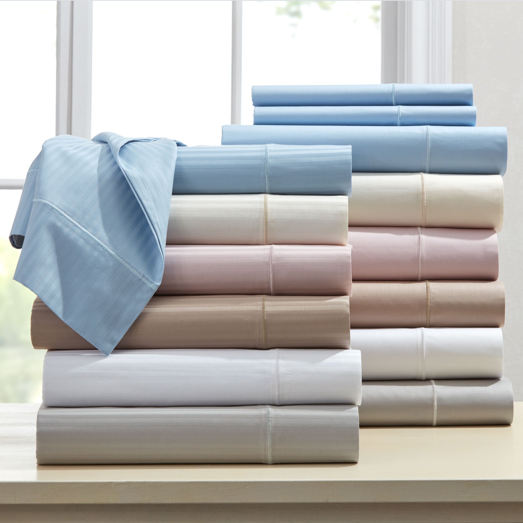 600TC Cotton Solid or Striped 4Pc. Sheet Set Brylane Home