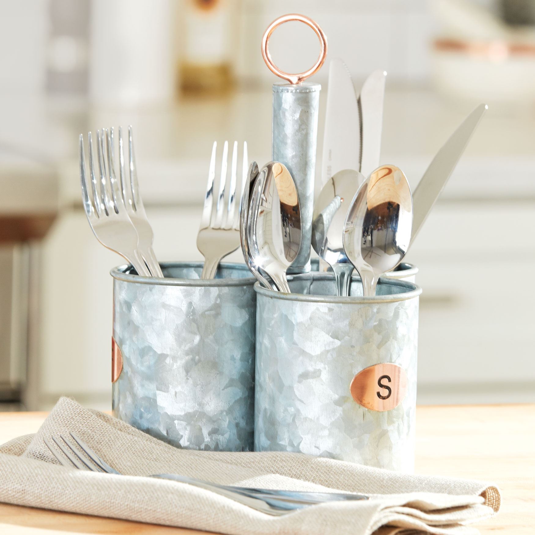 Galvanized Metal 3Section Flatware Caddy Dining & Entertaining