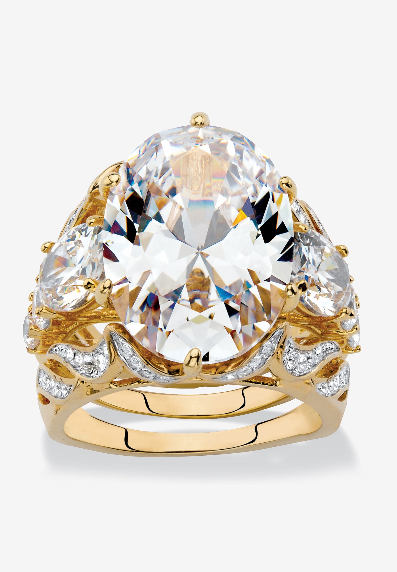 GoldPlated Oval Cut Bridal Ring Set Cubic Zirconia (15 3/4 cttw TDW