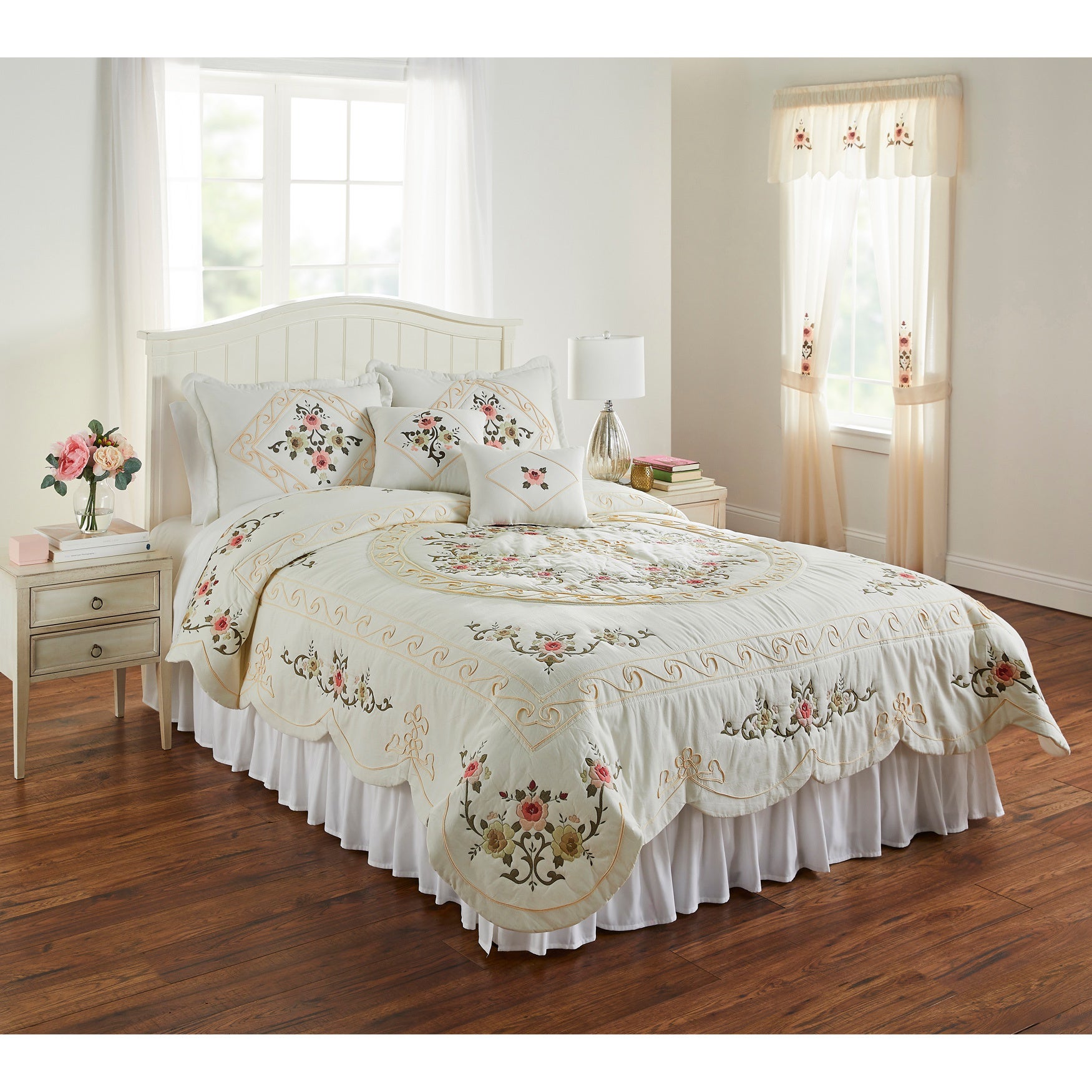 Ava Oversized Embroidered Cotton Quilt Quilts & Coverlets Brylane Home