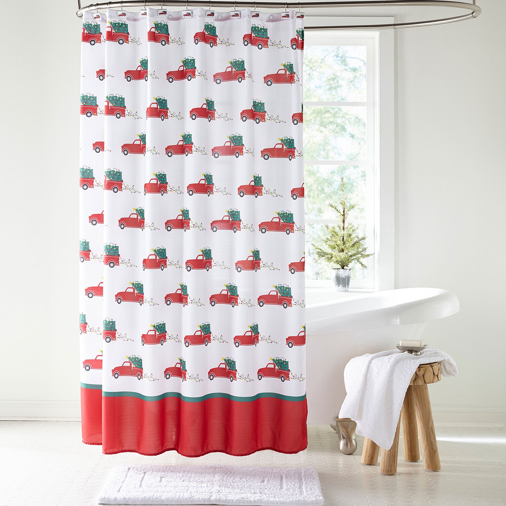 13 Pc Red Truck Holiday Shower Curtain Christmas