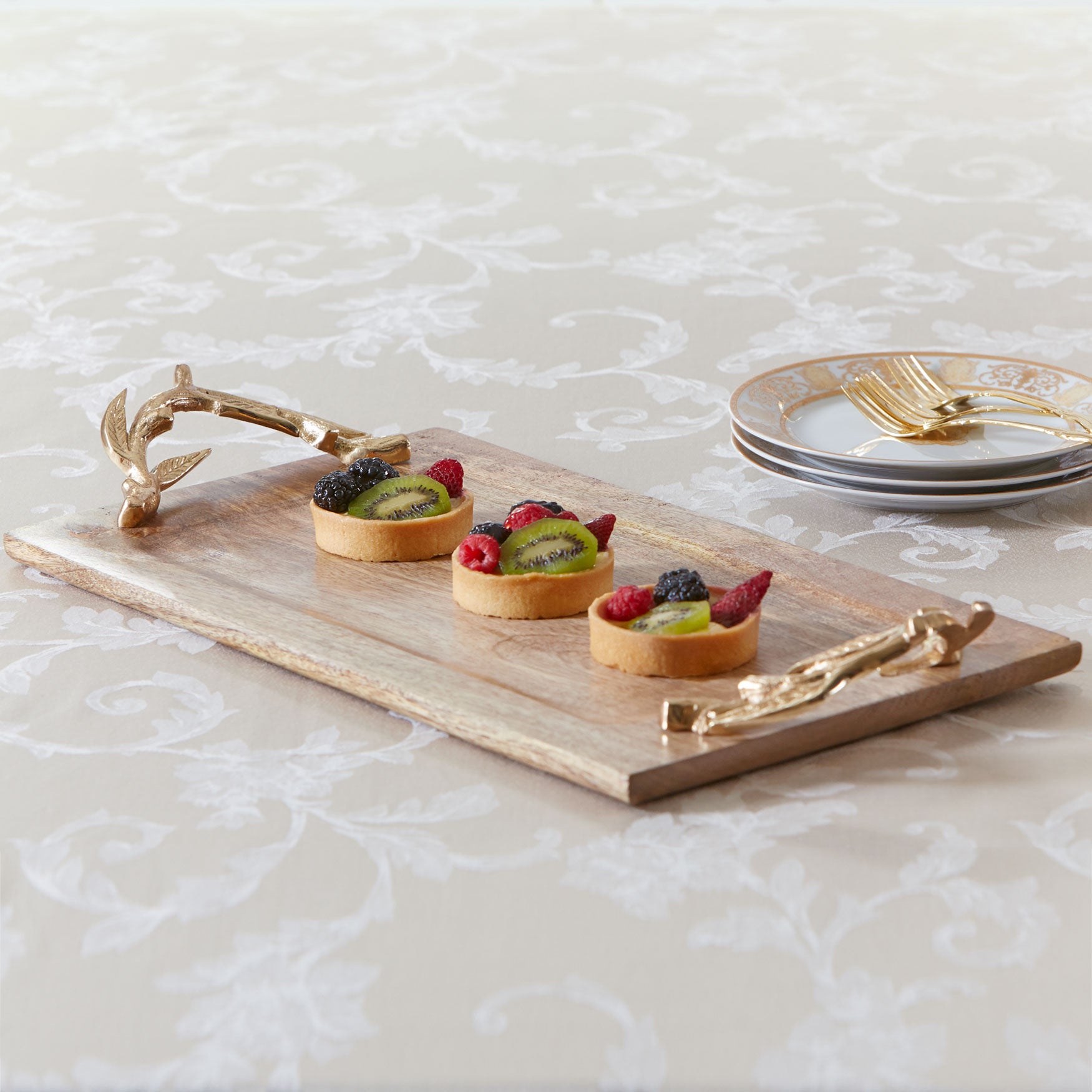 Rectangular Wood Tray with Gold Handles Plus Size Kitchen Brylane Home
