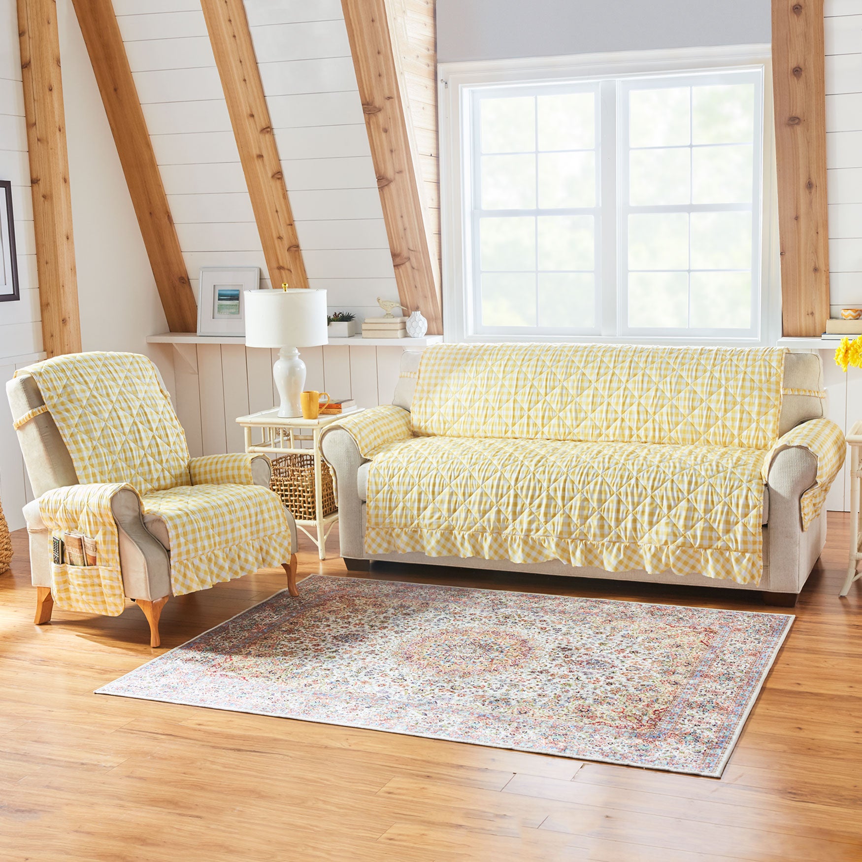 Gingham Ruffled Waterproof Microfiber Sofa Protector Sofa Covers