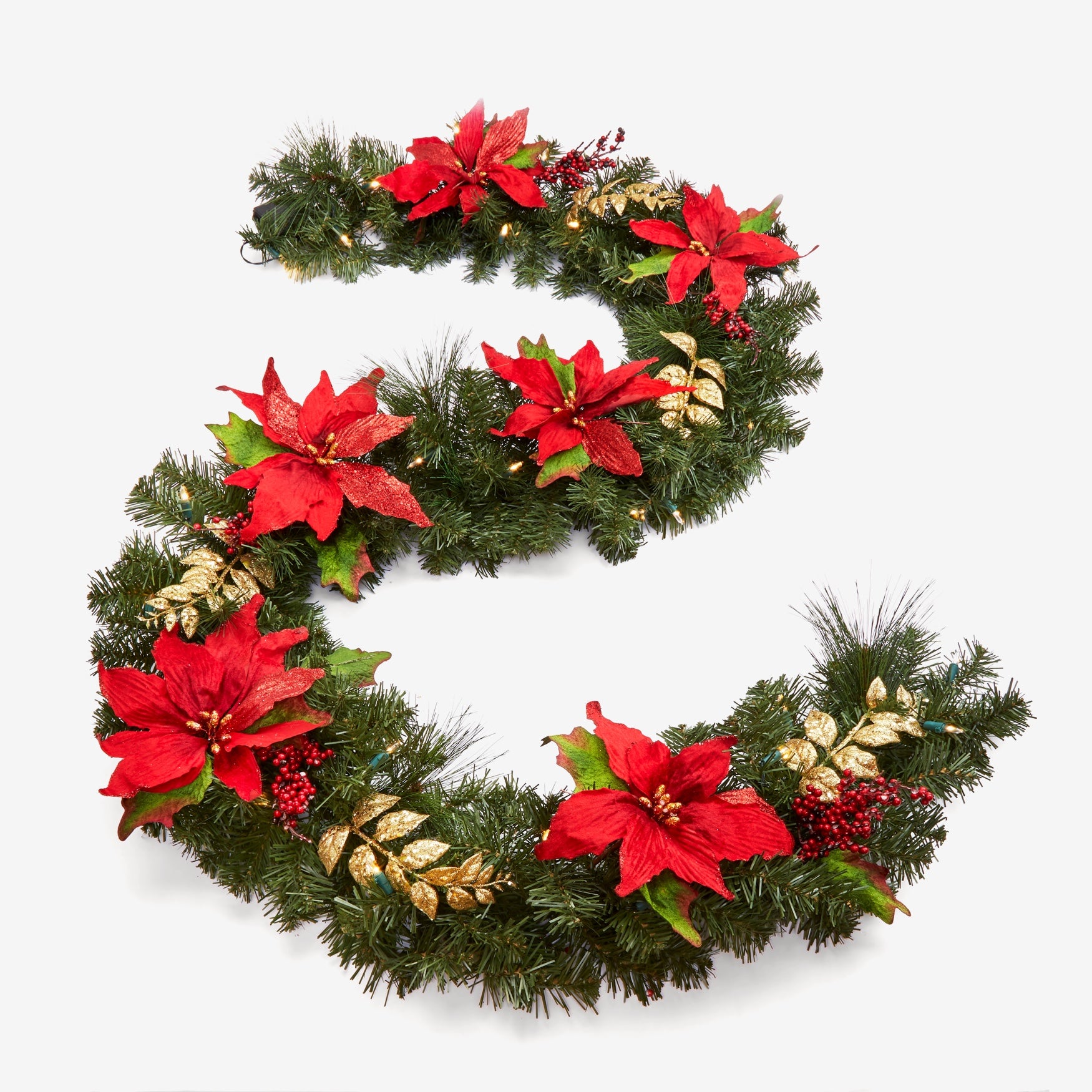 Pre Lit Poinsettia Garland Indoor Christmas Decor Brylane Home
