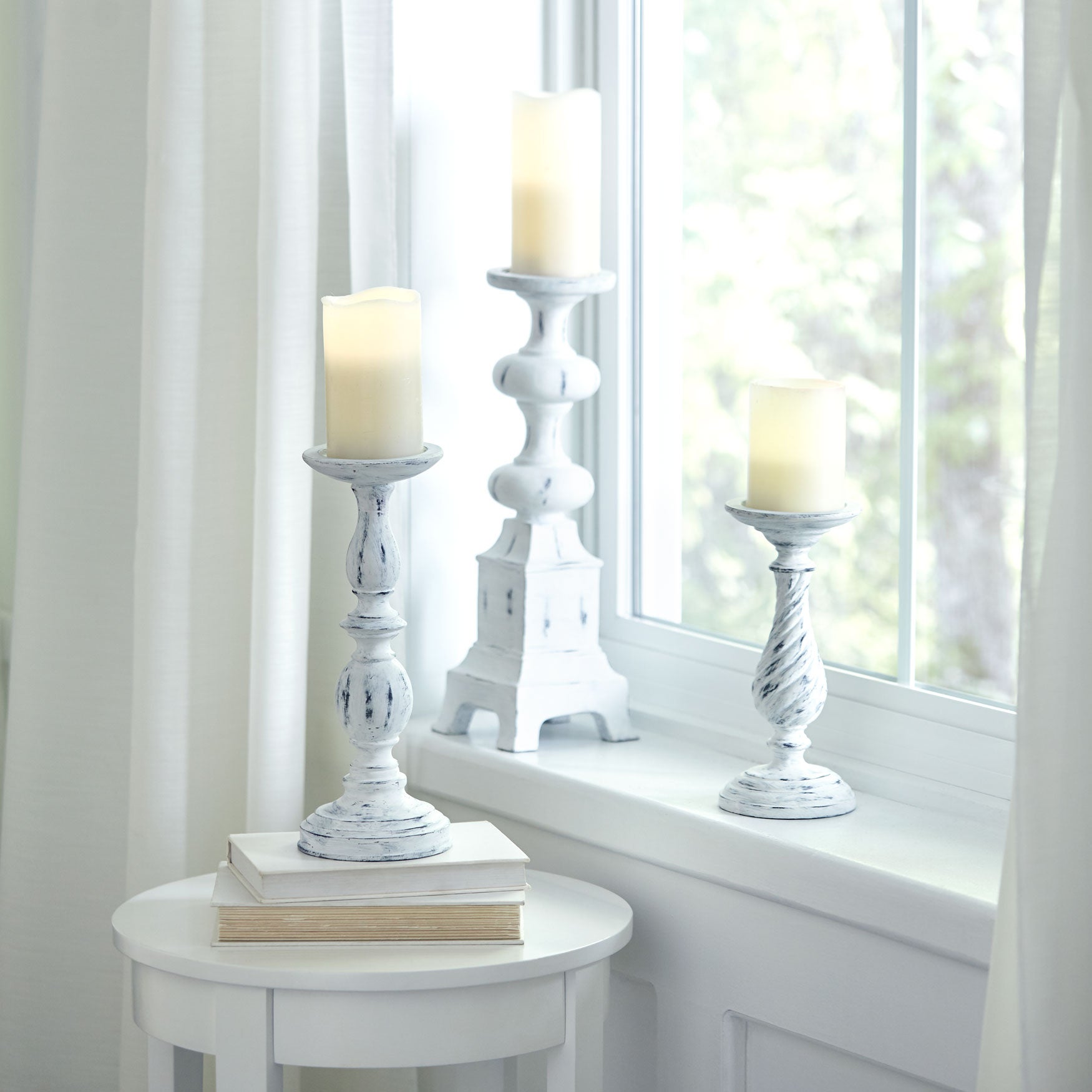 White Washed Candlesticks, Set of 3 Home Accessories Brylane Home