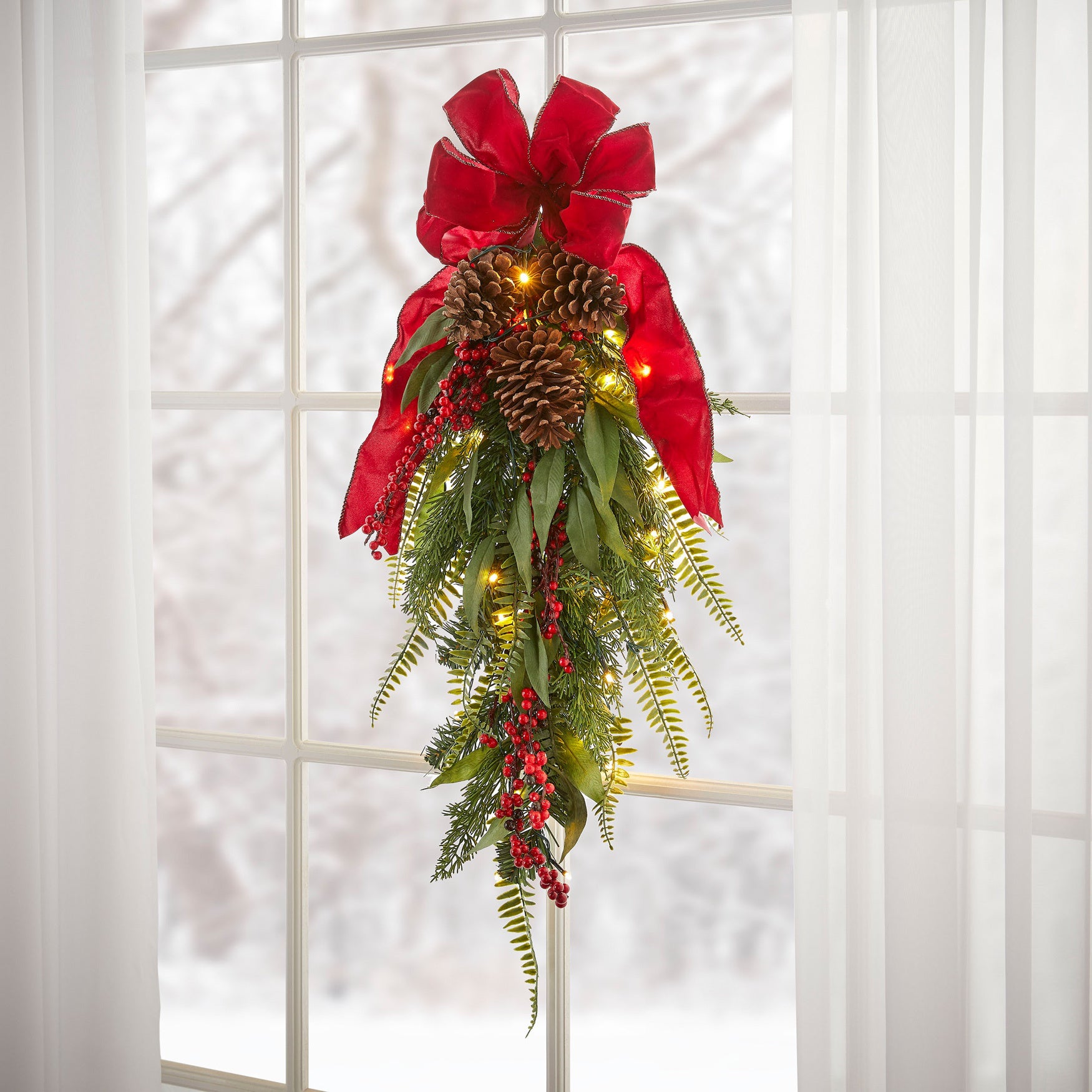 PreLit Hanging Swag Outdoor Christmas Lighted Decorations and Décor