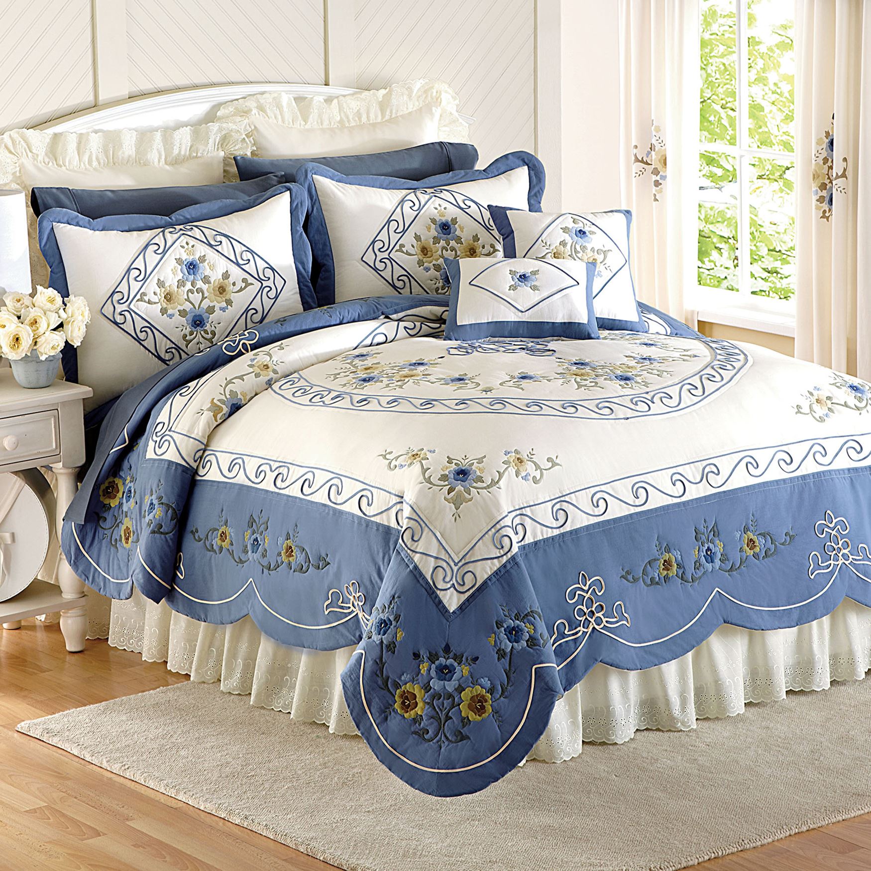 Ava Oversized Embroidered Cotton Quilt Bedding Brylane Home