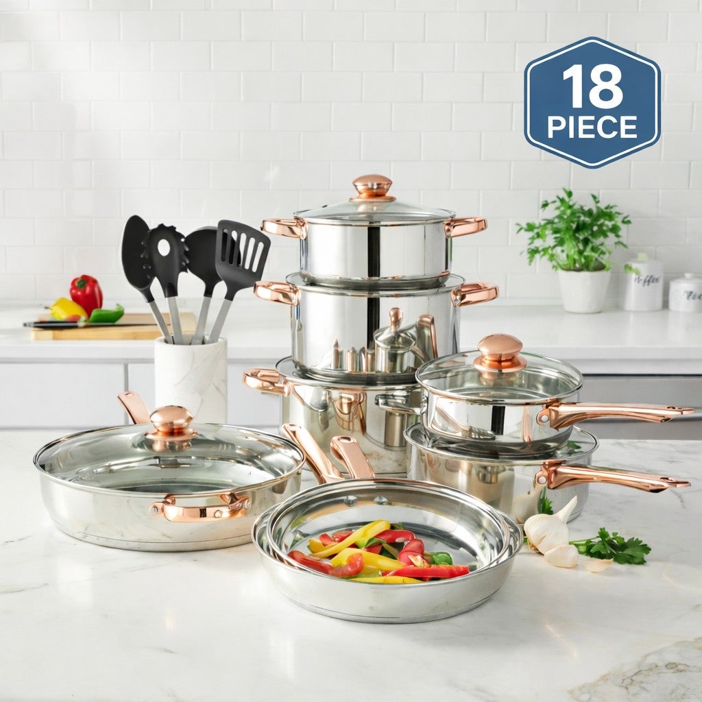 18-Pc. Copper Accent Stainless Set | Brylane Home