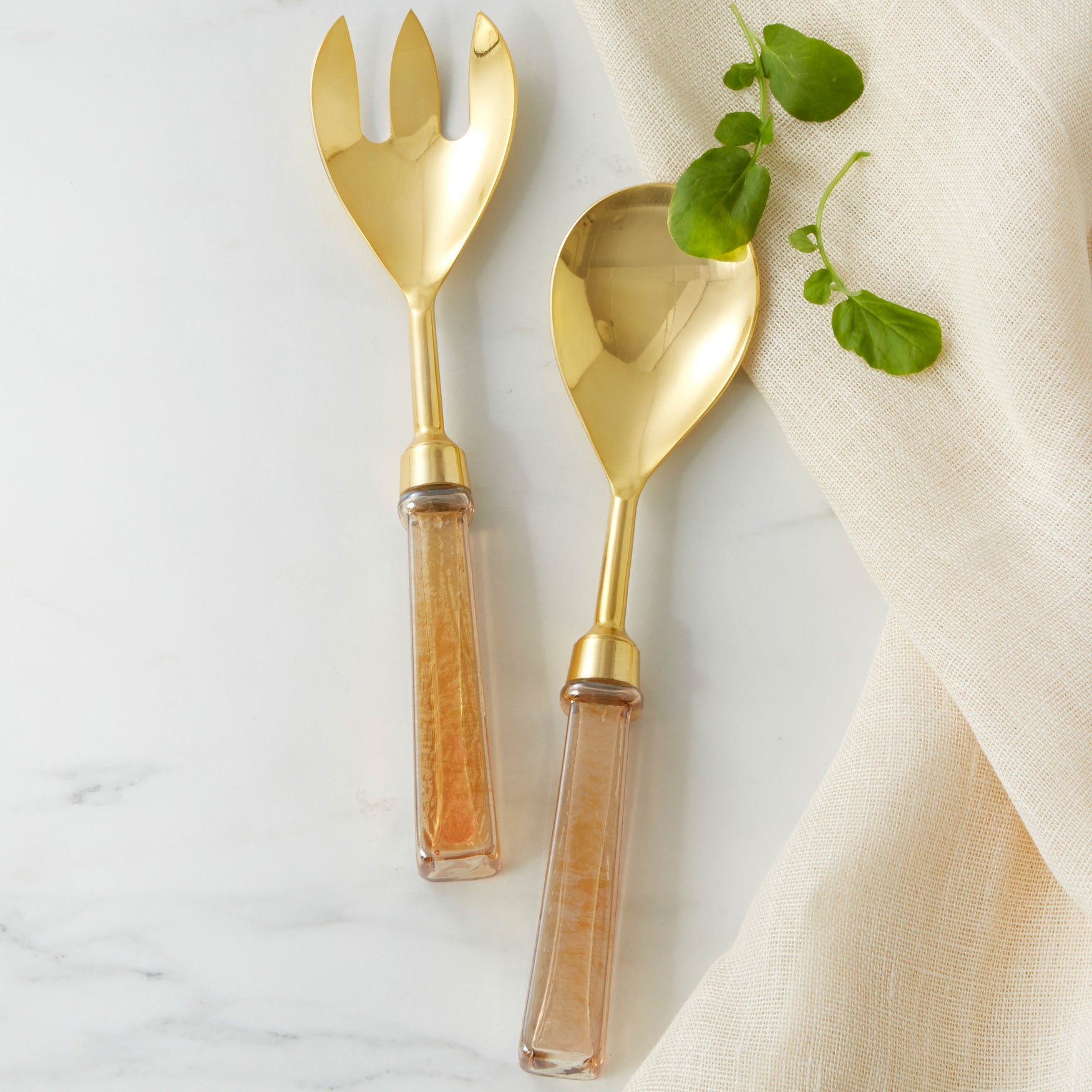 Salad Servers With Rosy Pink Glass Handles Set Of 2 Kitchen