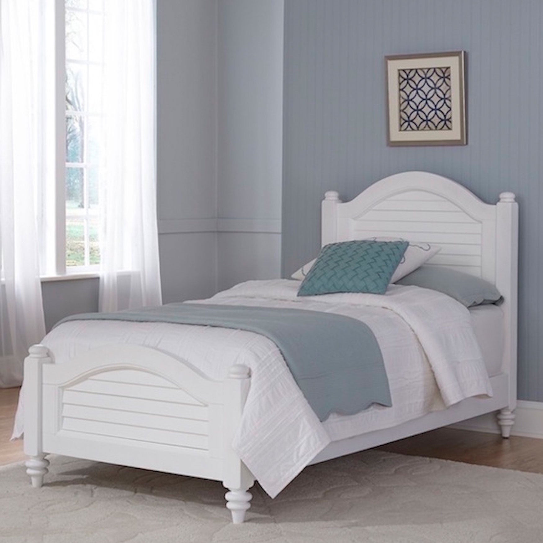Traditional Bermuda Brushed White Twin Bed, White Brylane Home