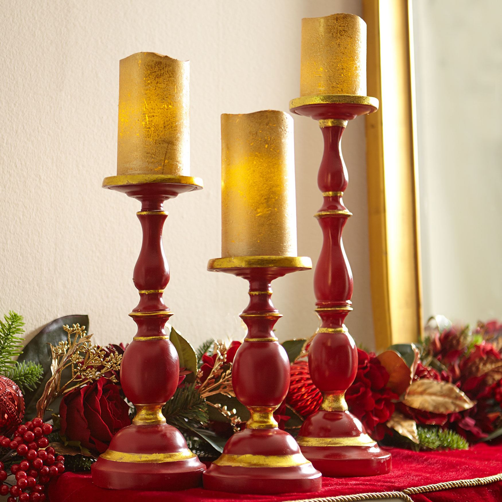 Red & Gold Foil Candlesticks, Set of 3 Brylane Home