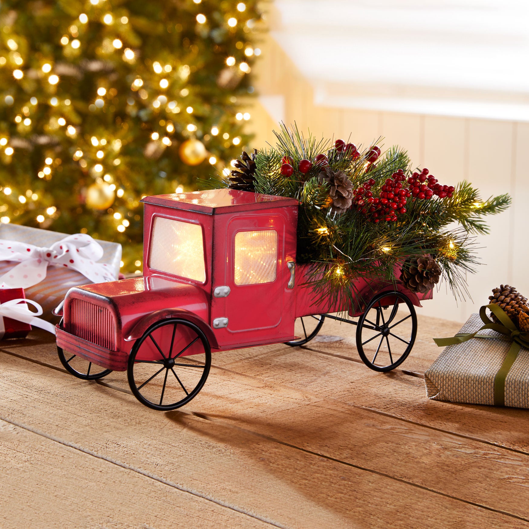 17 L Pre Lit Red Truck With Greenery Christmas Brylane Home