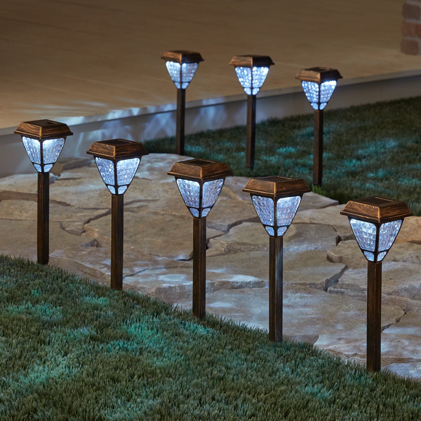 Golden Solar Lights, Set of 8 Outdoor Lighting Brylane Home