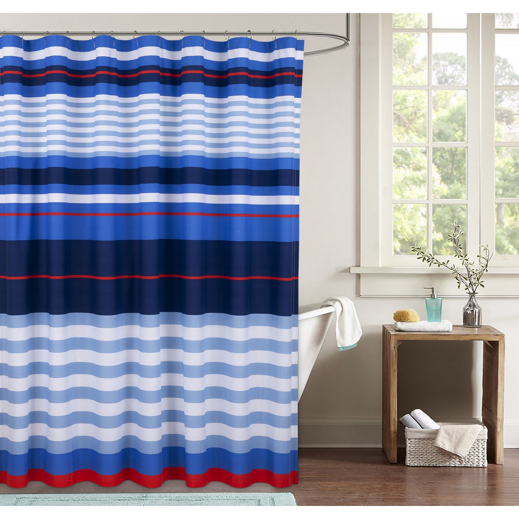 Harbor Stripe Shower Curtain, BLUE RED WHITE