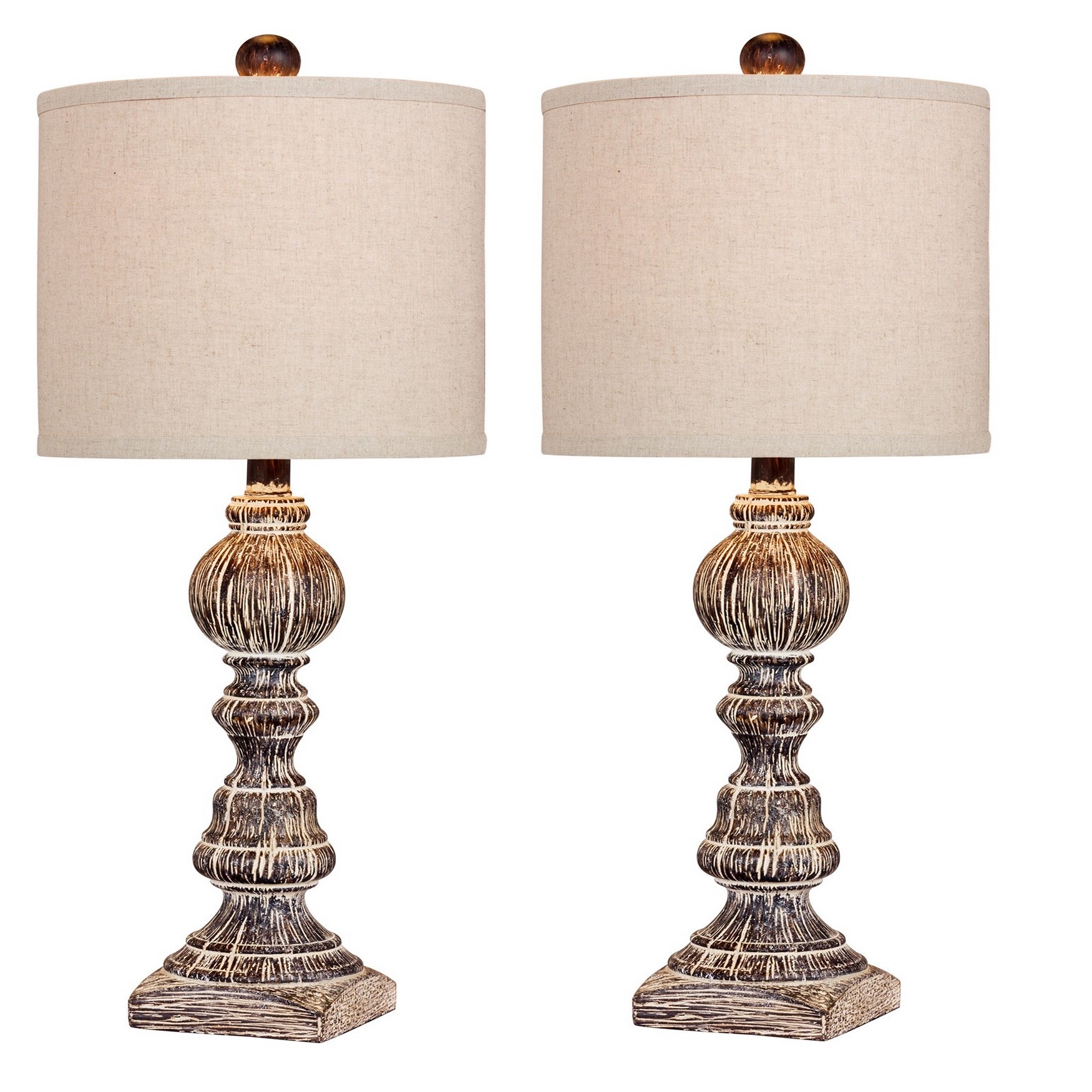 Cottage Antique Brown Resin 26&quot; Table Lamp, Set 2, BROWN