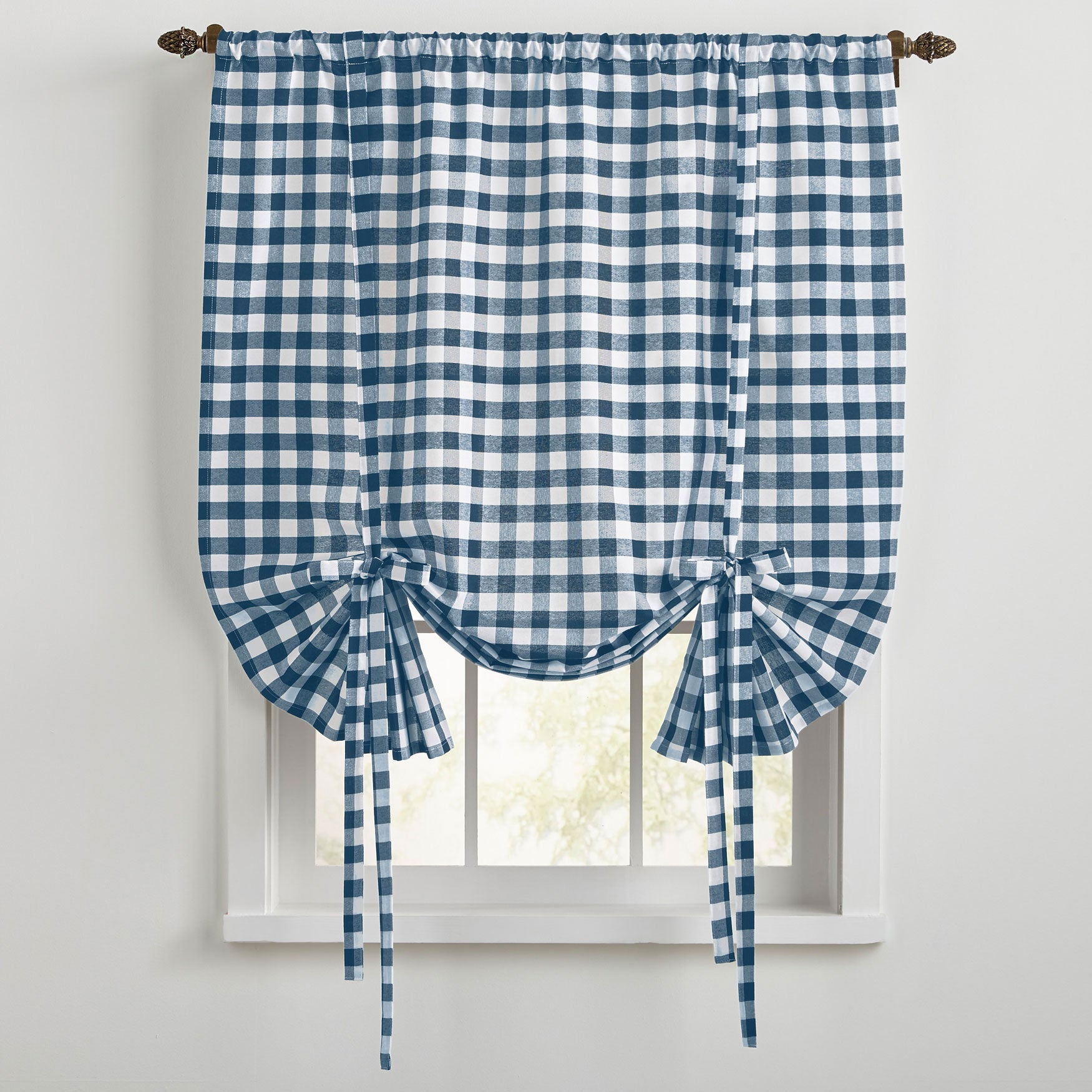 Buffalo Check Tie Up Window Shade Kitchen Curtains