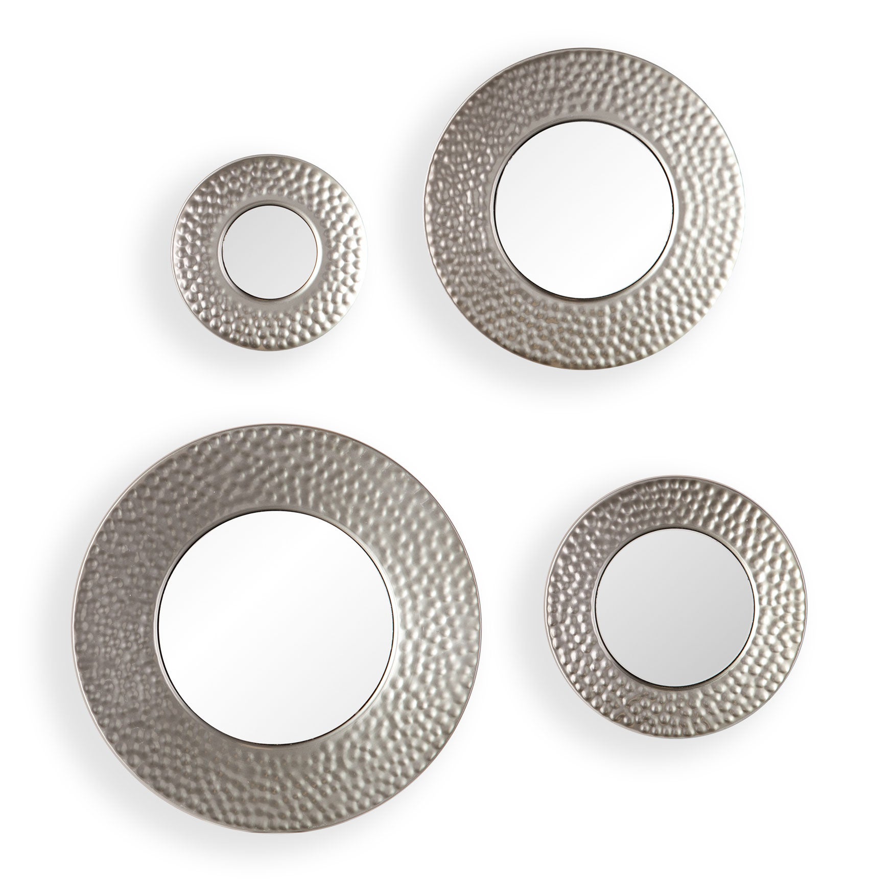 Simple Hammered Metallic Wall Mirrors, Set of Four, Silver Brylane Home