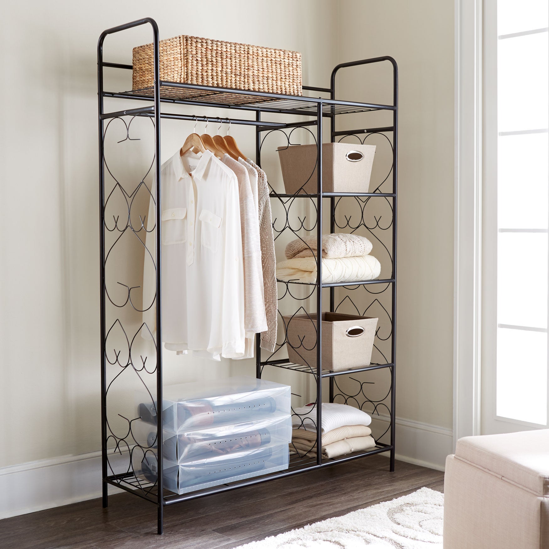 Simple 5Tier Metal Closet with Hanging Rod, Black Brylane Home
