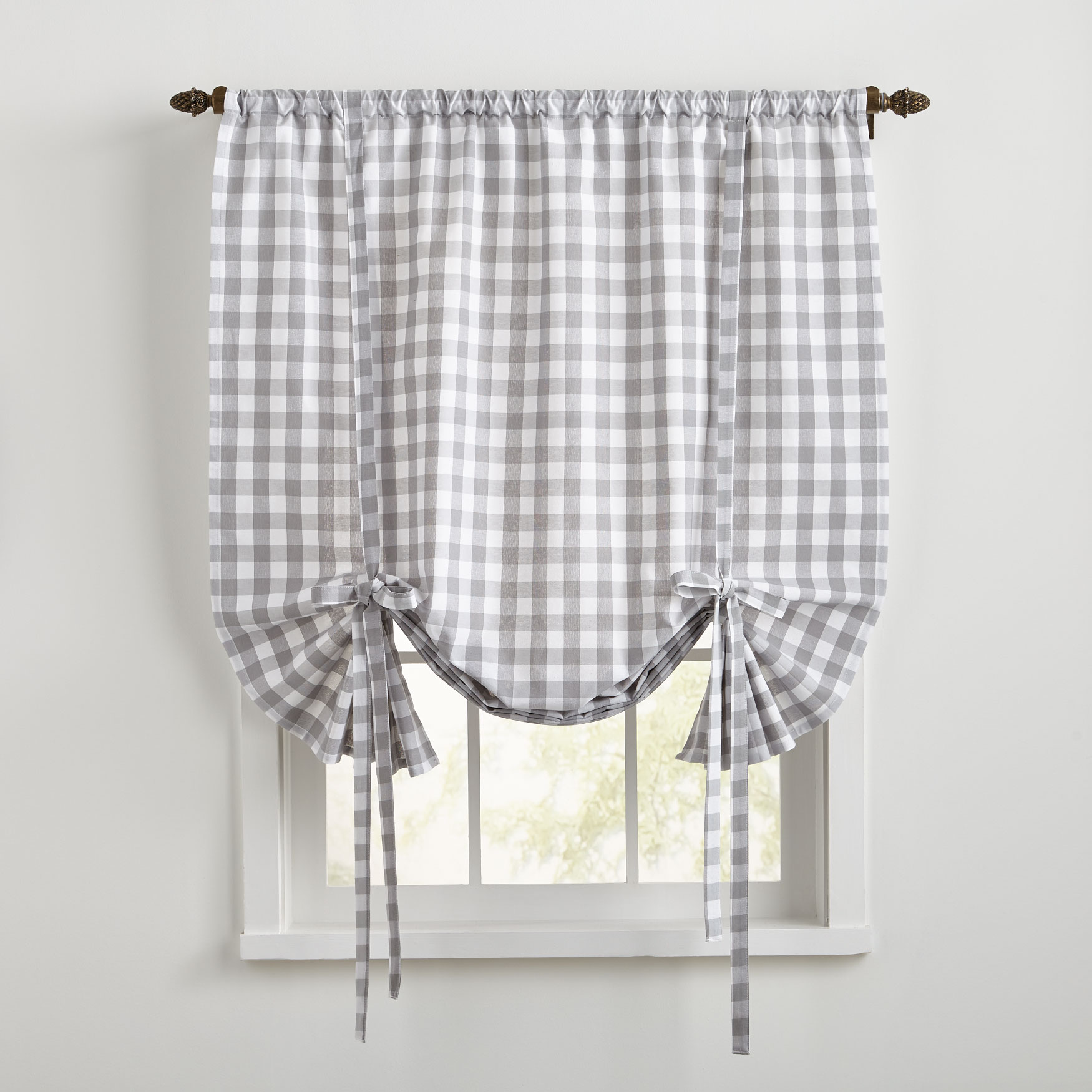 Buffalo Check Plaid Gingham Pattern Rod Poc Caromio Tie Up Curtains For Windows 