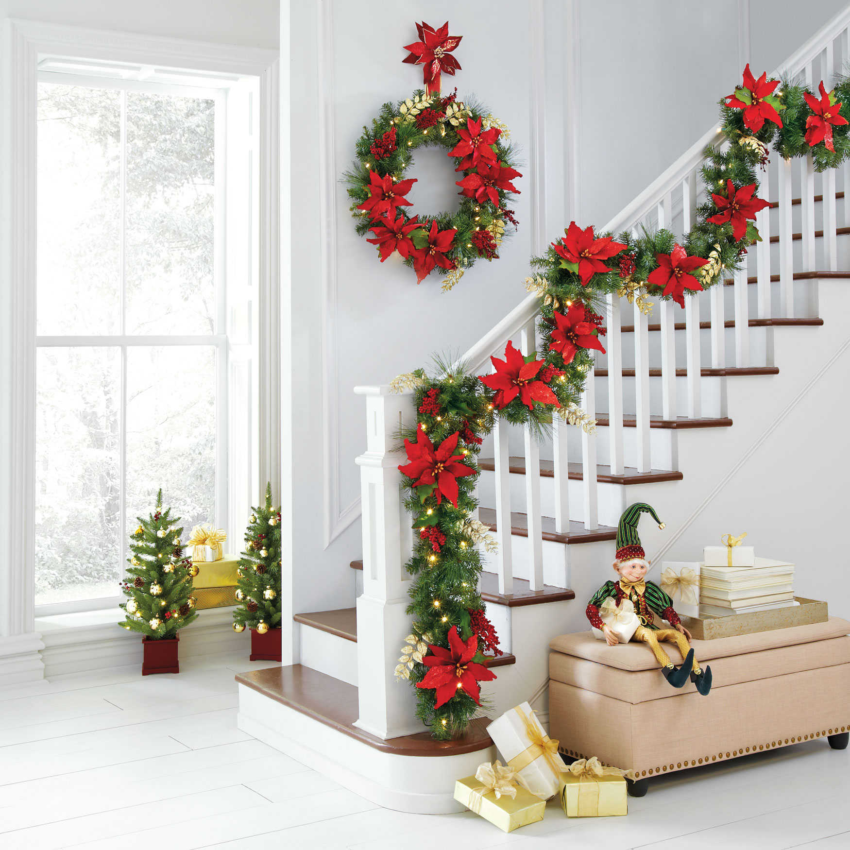 Pre-Lit Poinsettia Wreath | Wreaths, Garlands & Swags | Brylane Home