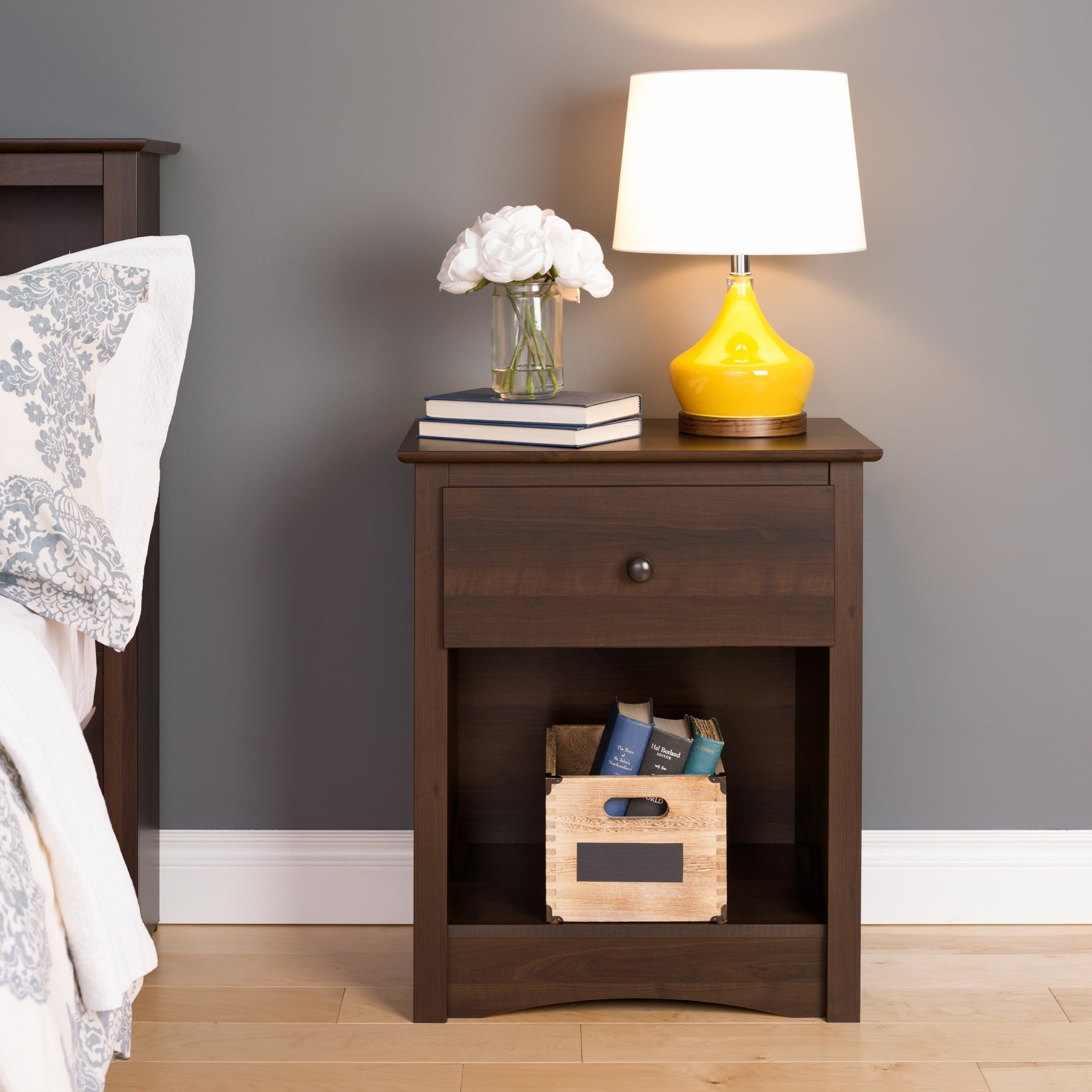 Fremont 1Drawer Tall Nightstand, Espresso Brylane Home