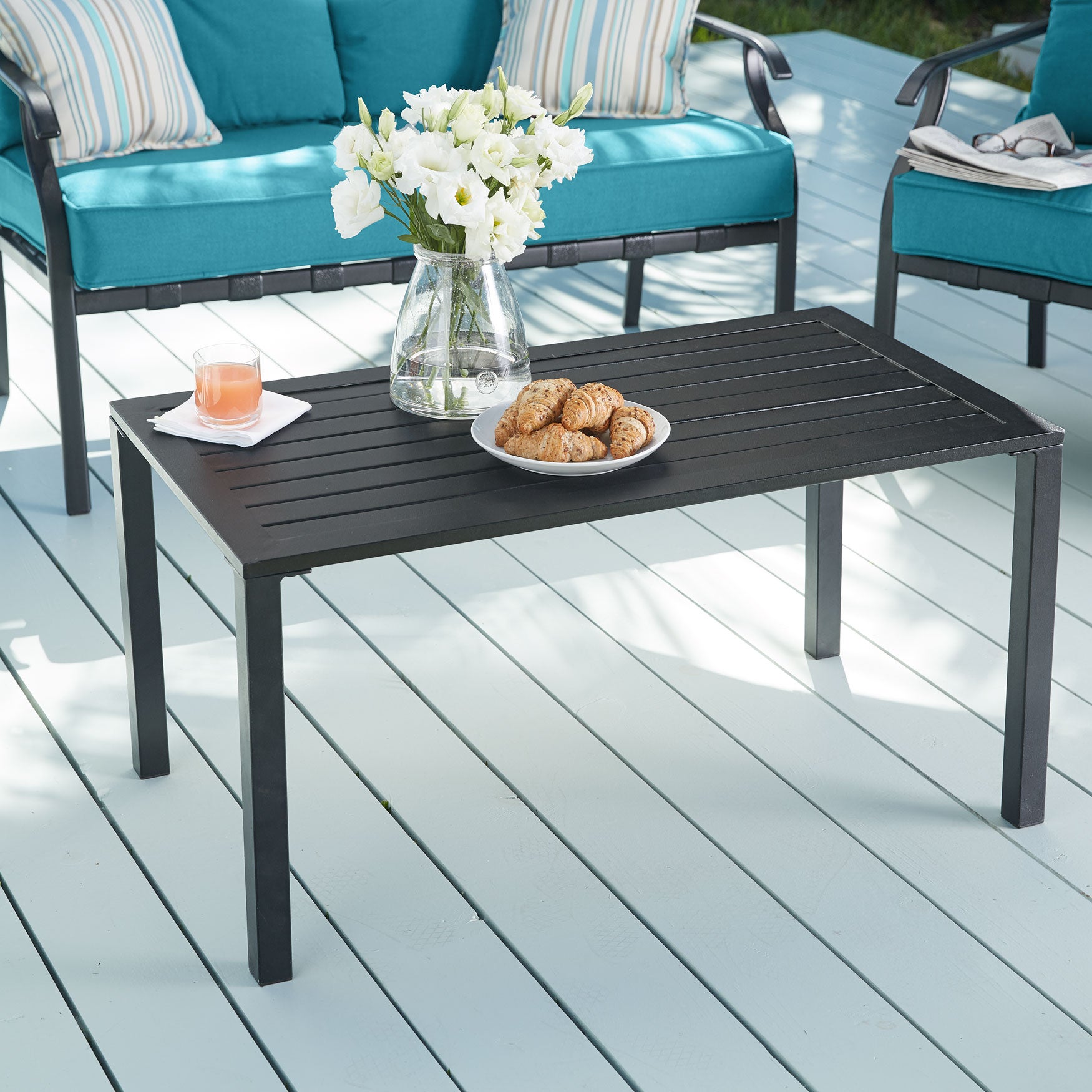 Steel Slat Coffee Table Plus Size Patio Furniture Brylane Home