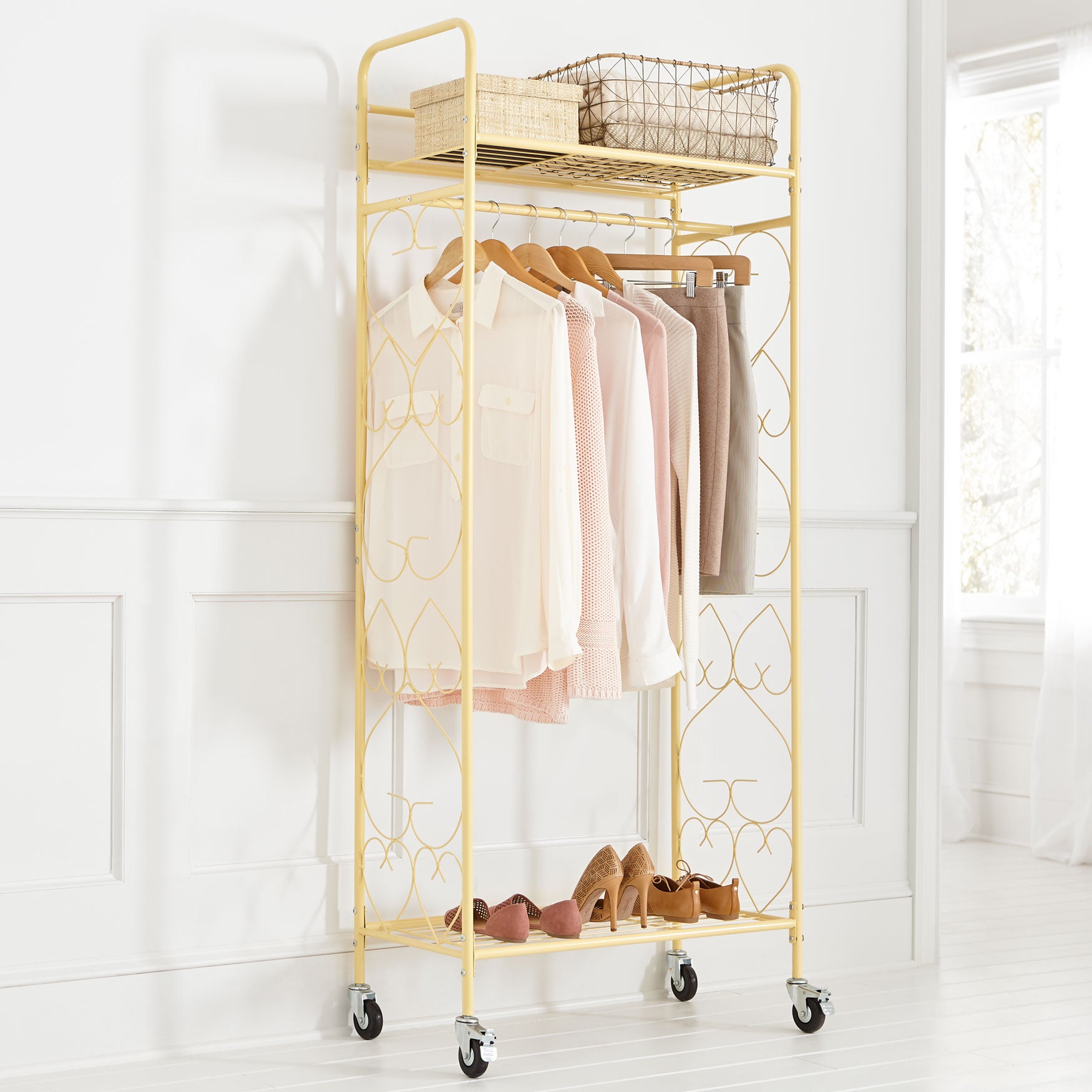 BrylaneHome 5-Tier Metal Closet with Hanging Rod Frosty Mint