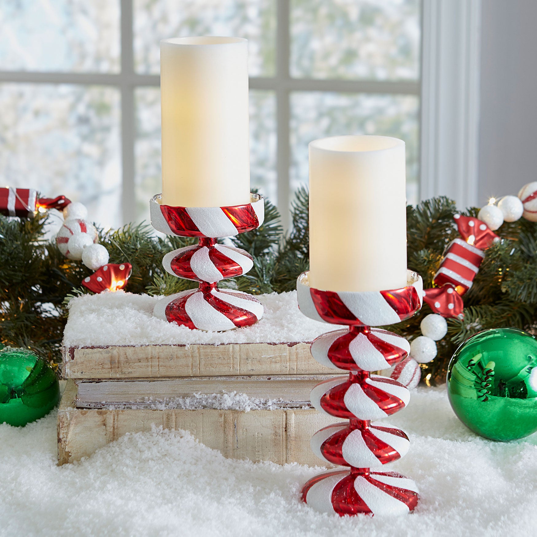 Candy Cane Candleholders Candles Set Of 2 Indoor Christmas