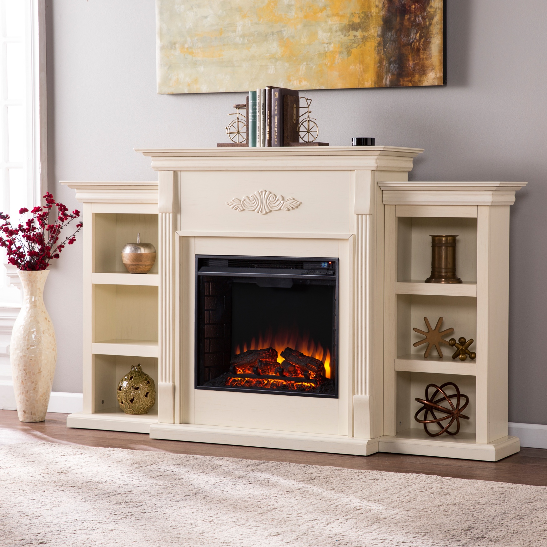 Tennyson Electric Fireplace with Bookcases Brylane Home