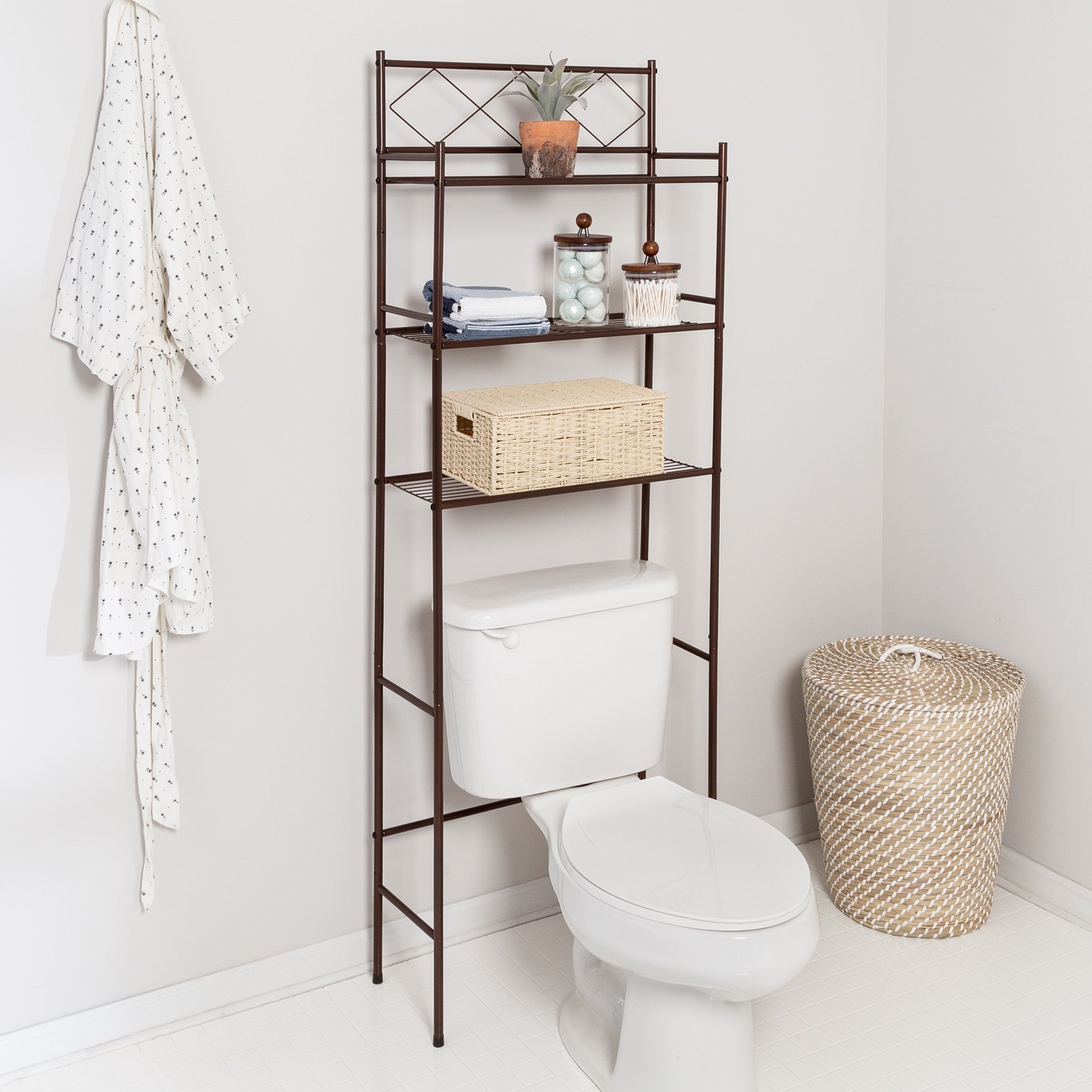 Home Expressions 3 Shelf Space Saver Over Toilet Shelving Tower 23x9.75x65, X-Silver