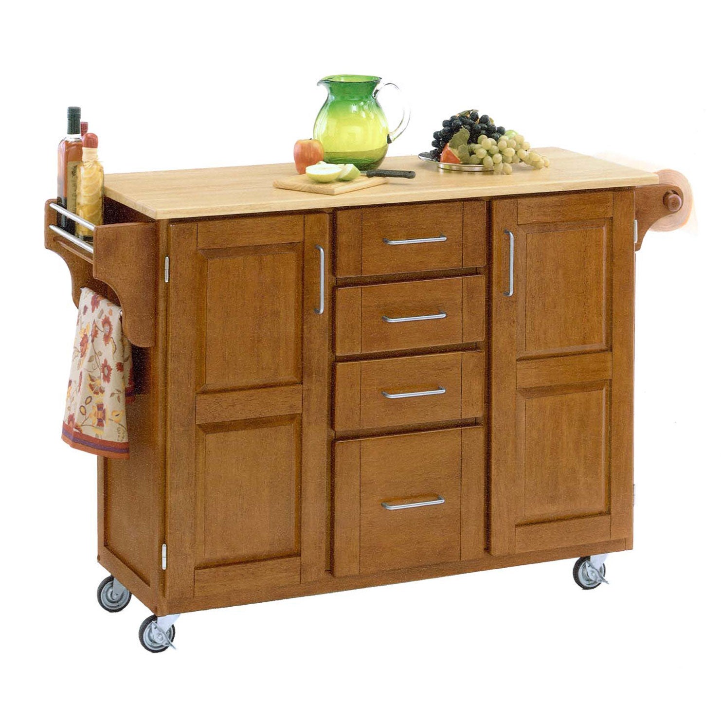 Large Cottage Oak Finish Create a Cart with Wood Top ...