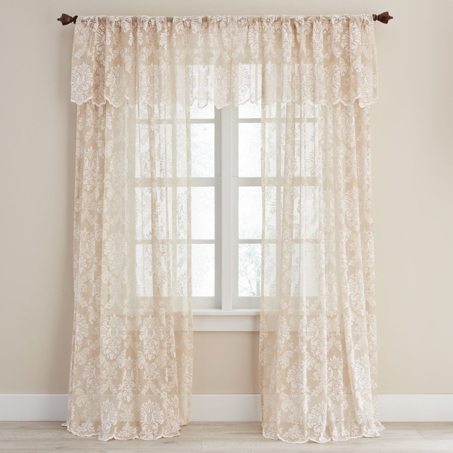Damask Lace RodPocket Valance Brylane Home