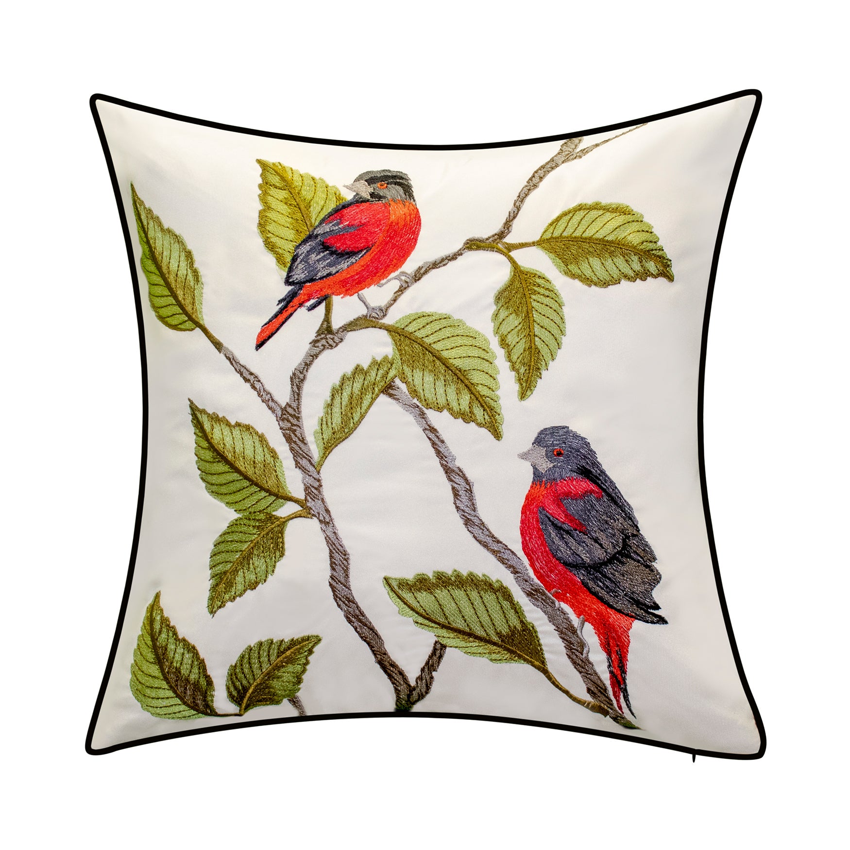 Indoor & Outdoor Embroidered Birds Decorative Pillow Brylane Home