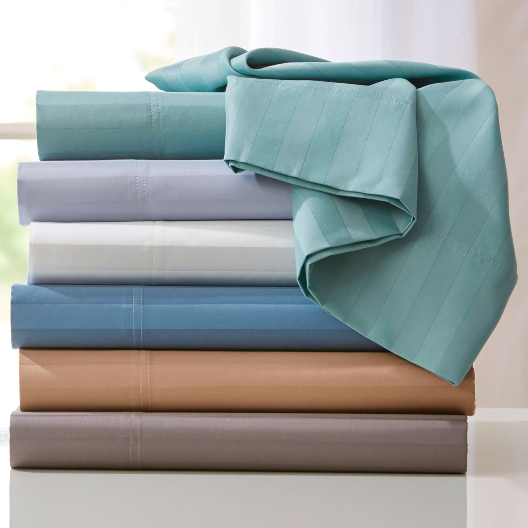 600TC 6Pc. Striped Cotton Blend Sheet Set Brylane Home