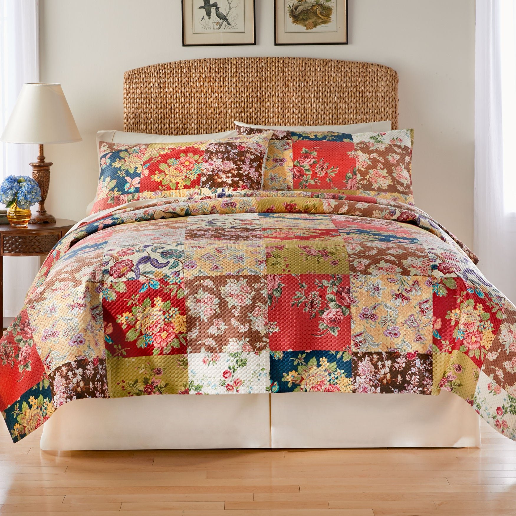 3Pc. Printed Patchwork Velvet Pinsonic Quilt Set Brylane Home