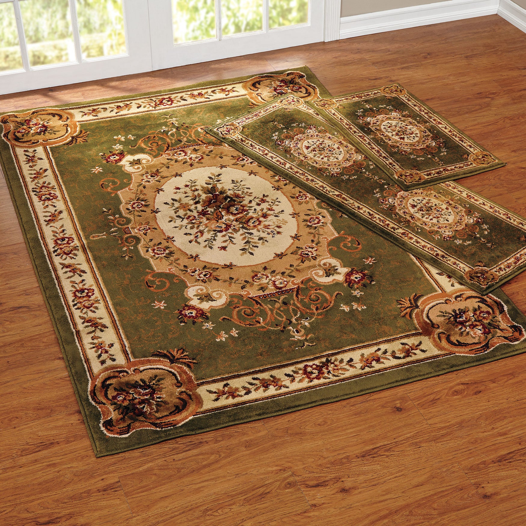 3 Pc Fl Rug Set Plus Size Area Rugs Brylane Home 3 Pc Fl Rug Set Green