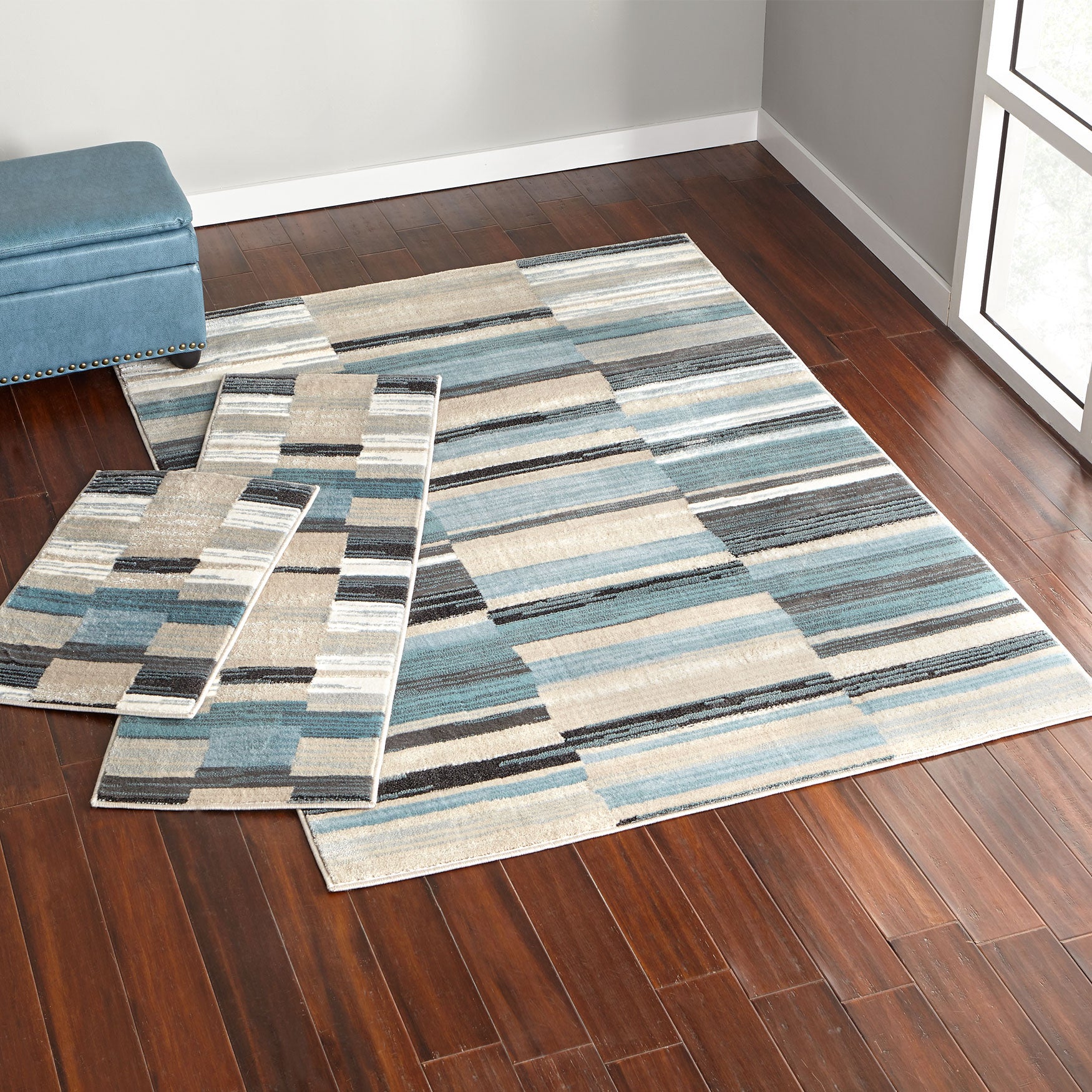 Oxford Blue Stripe 3Pc. Rug Set Brylane Home