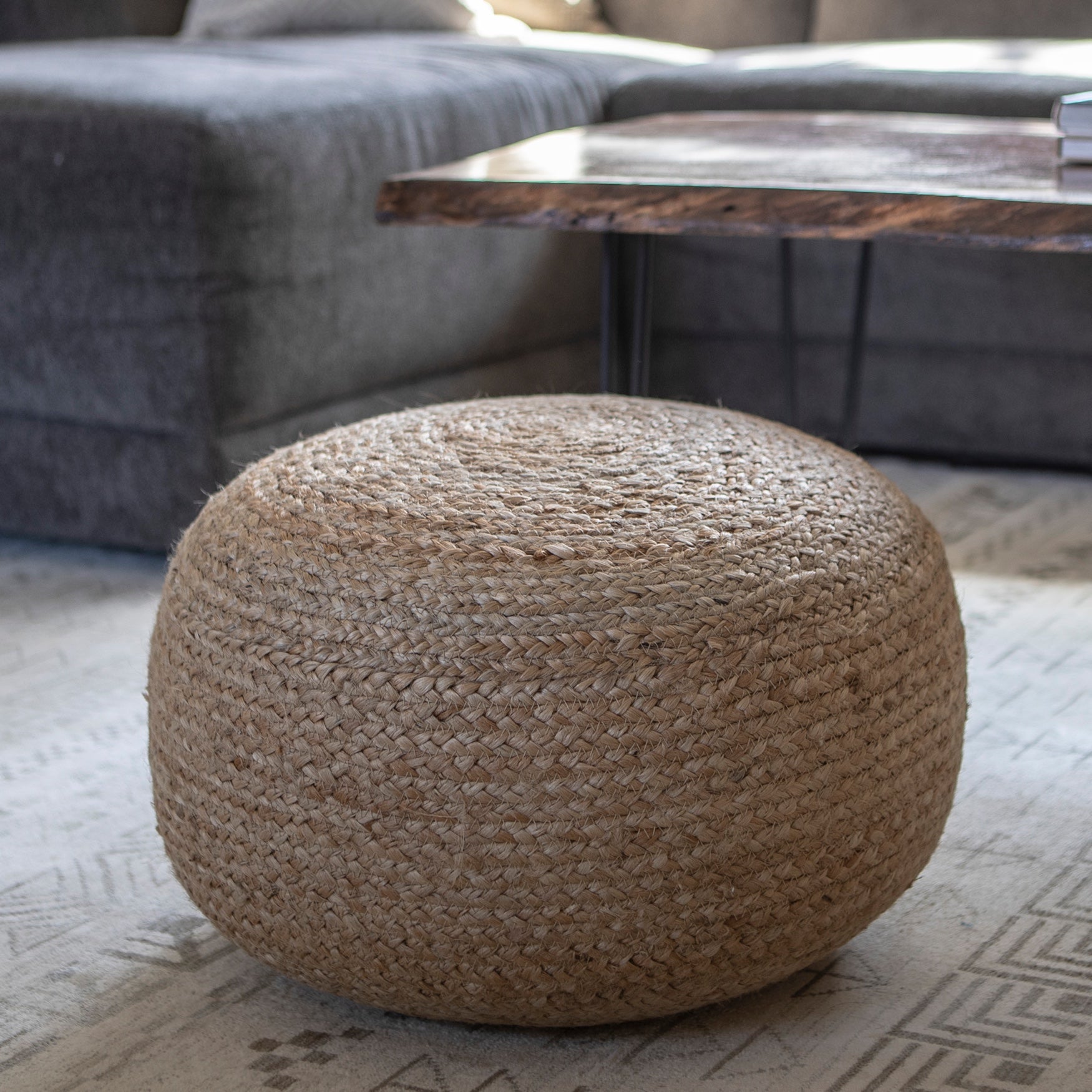 Round Woven Pouf by J. Hunt Benches & Ottomans Brylane Home