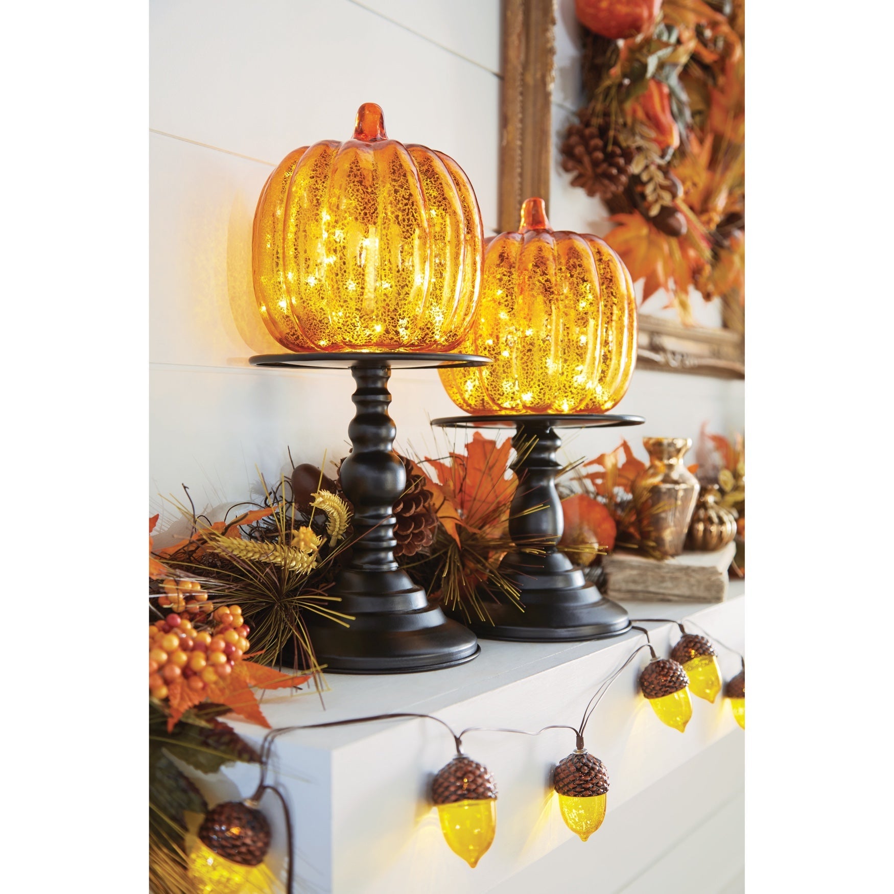 16 Pre Lit Glass Pumpkin On Metal Stand Decor Brylane Home