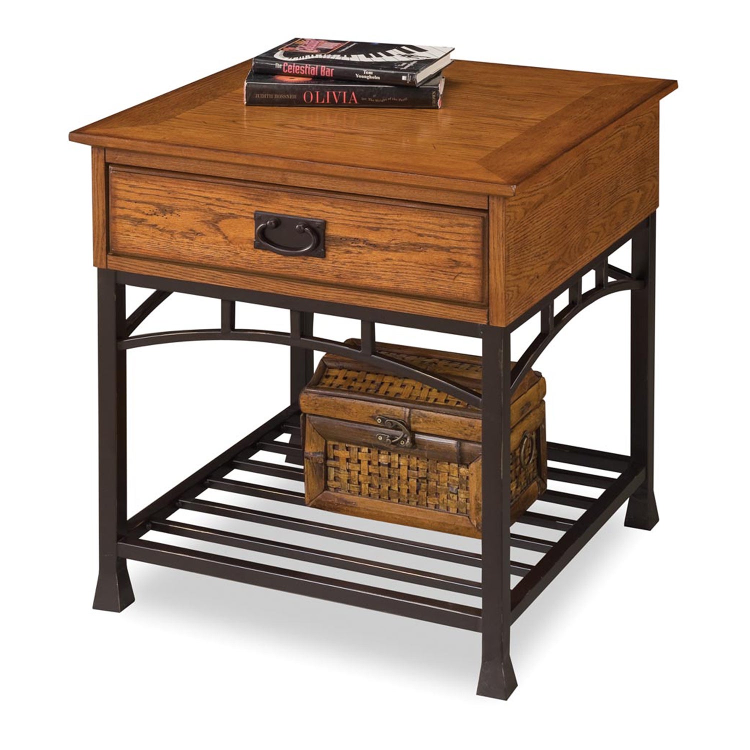 Traditional Modern Craftsman Distressed Oak End Table, Distressed Oak