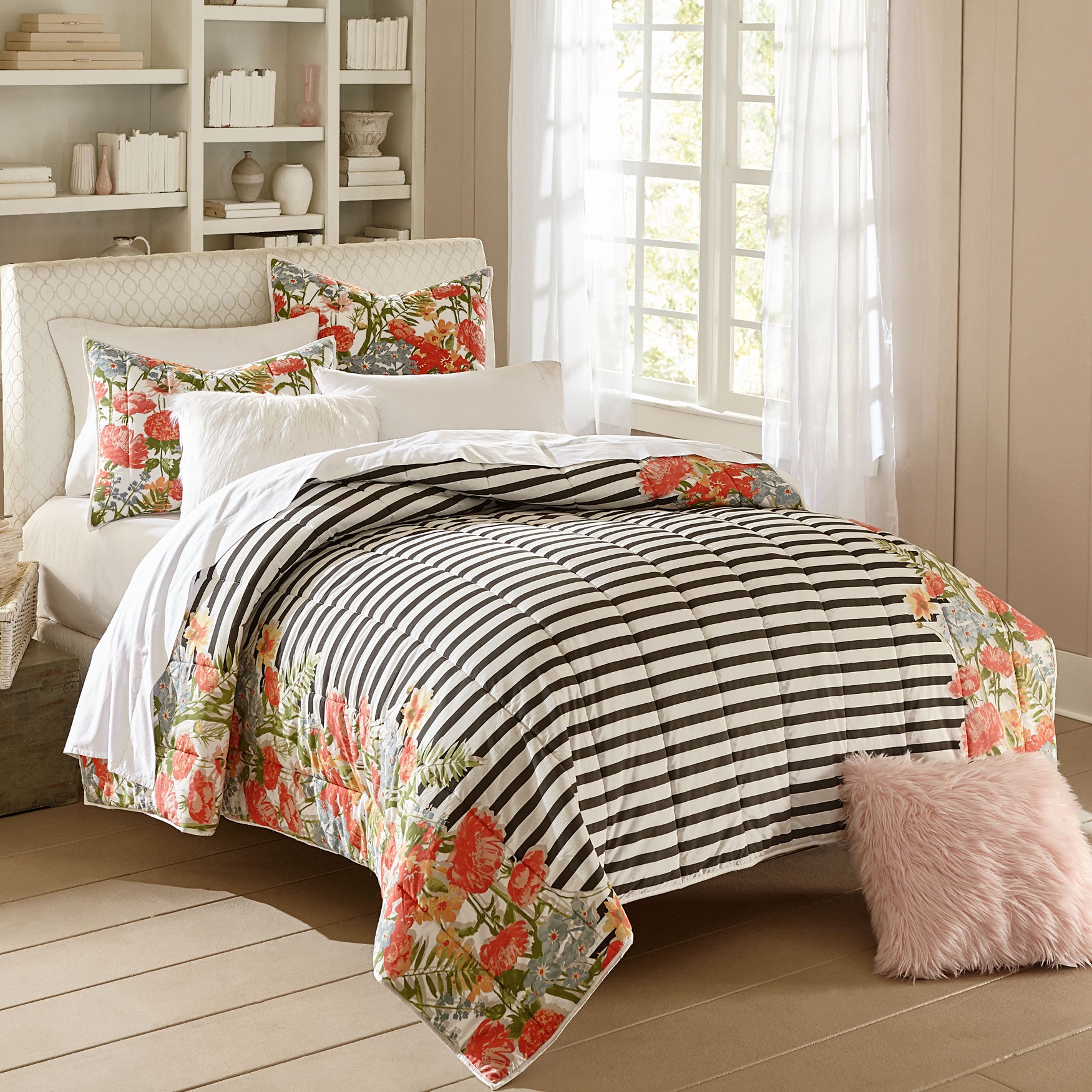 Bria Striped Floral Quilt Bedding  Brylane Home