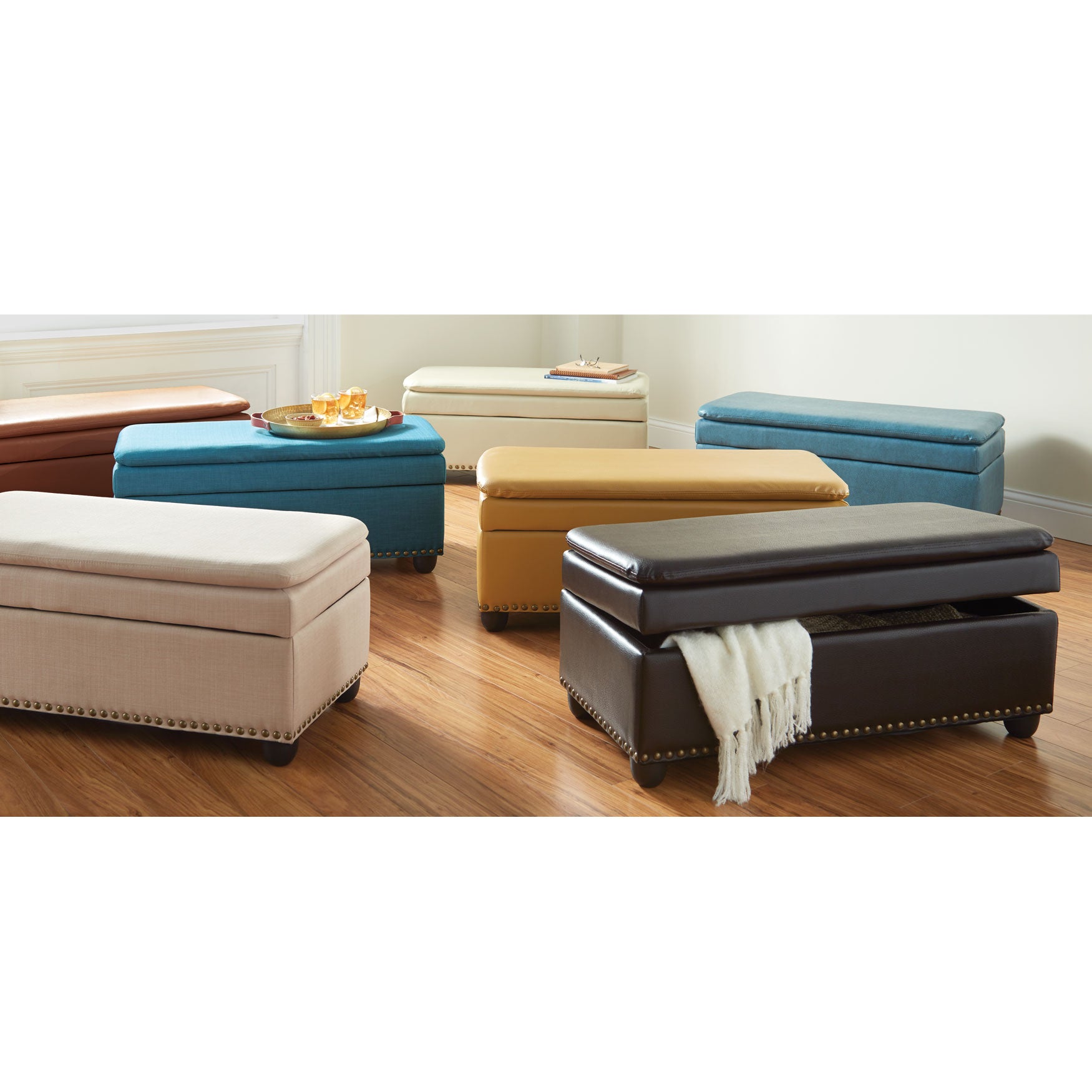 Extra Wide Ottoman With Studs Benches Ottomans Brylane Home