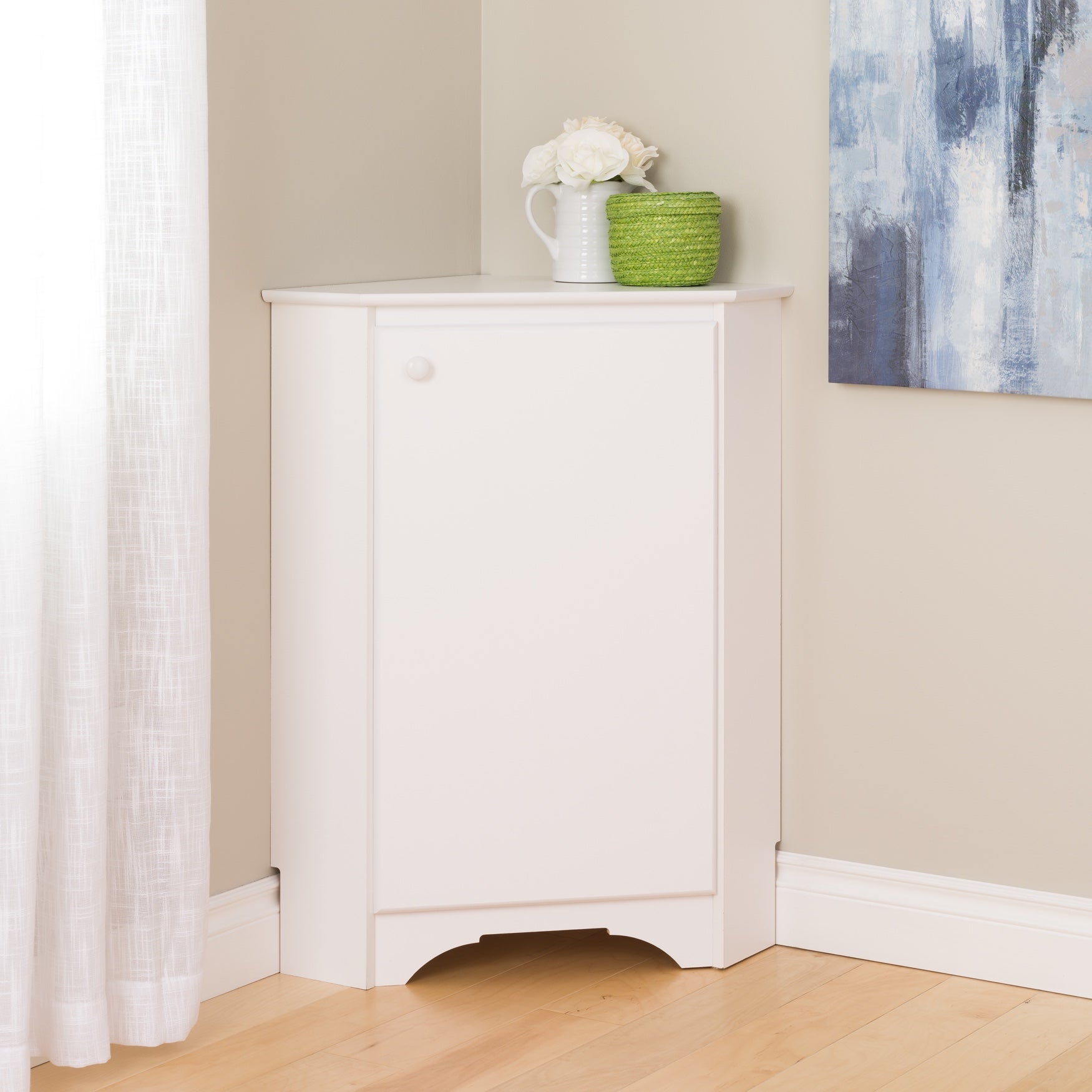 Elite White Corner Storage Cabinet | Brylane Home