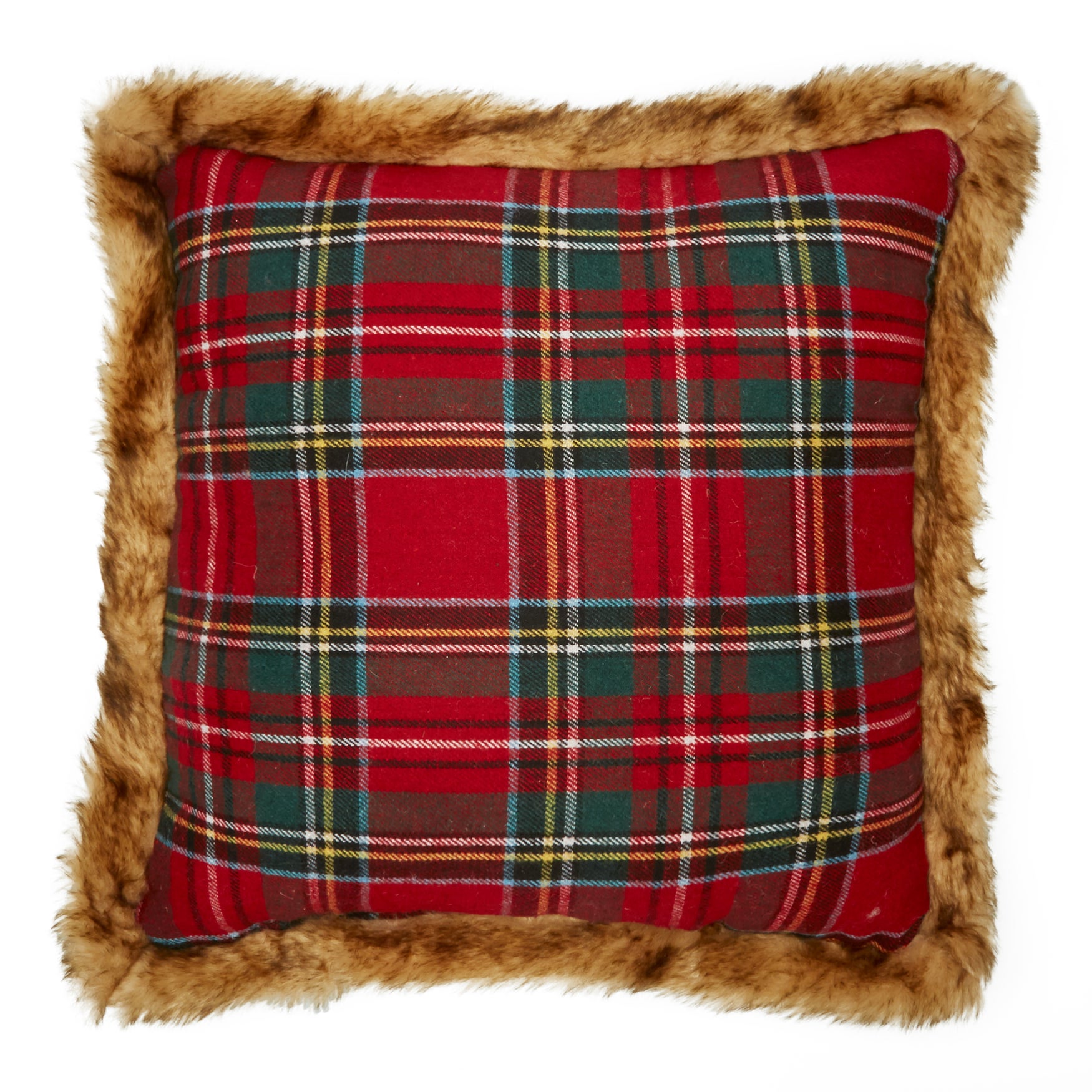 Plaid Faux Fur Trim Decorative Pillow Brylane Home