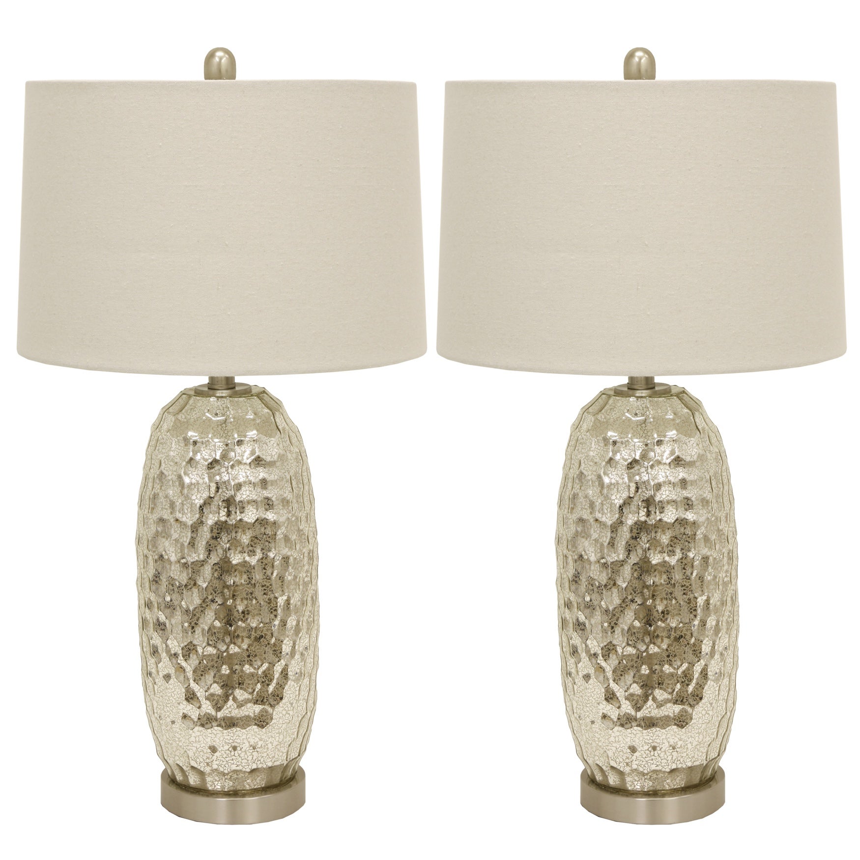 1 Set Antique Mercury Dimple Glass Table Lamp Off White Linen Hardback Shade Brylane Home