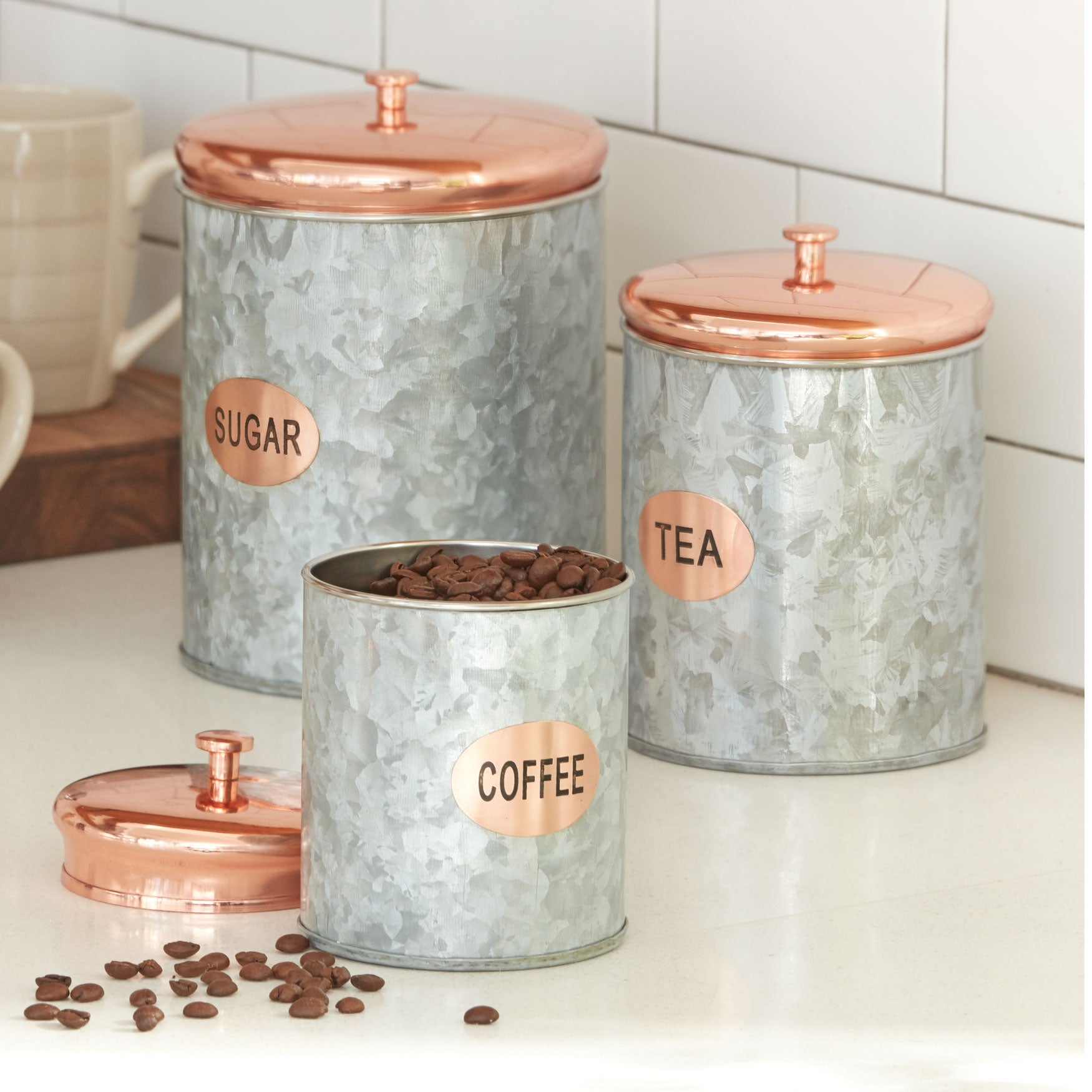 Set of 3 Galvanized Metal Canisters Brylane Home