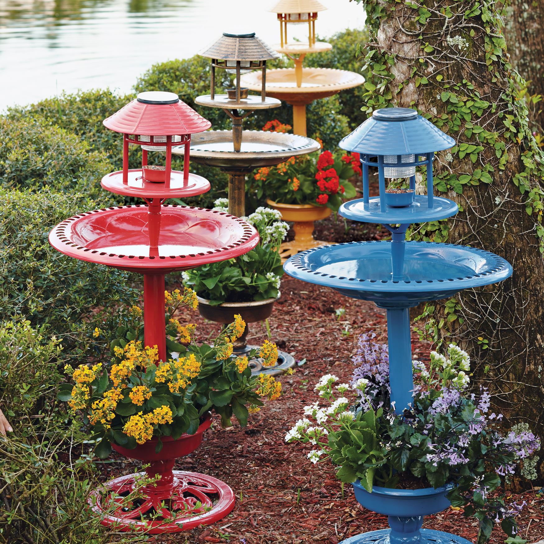 Solar Bird Bath Plus Size Garden & Planters Brylane Home