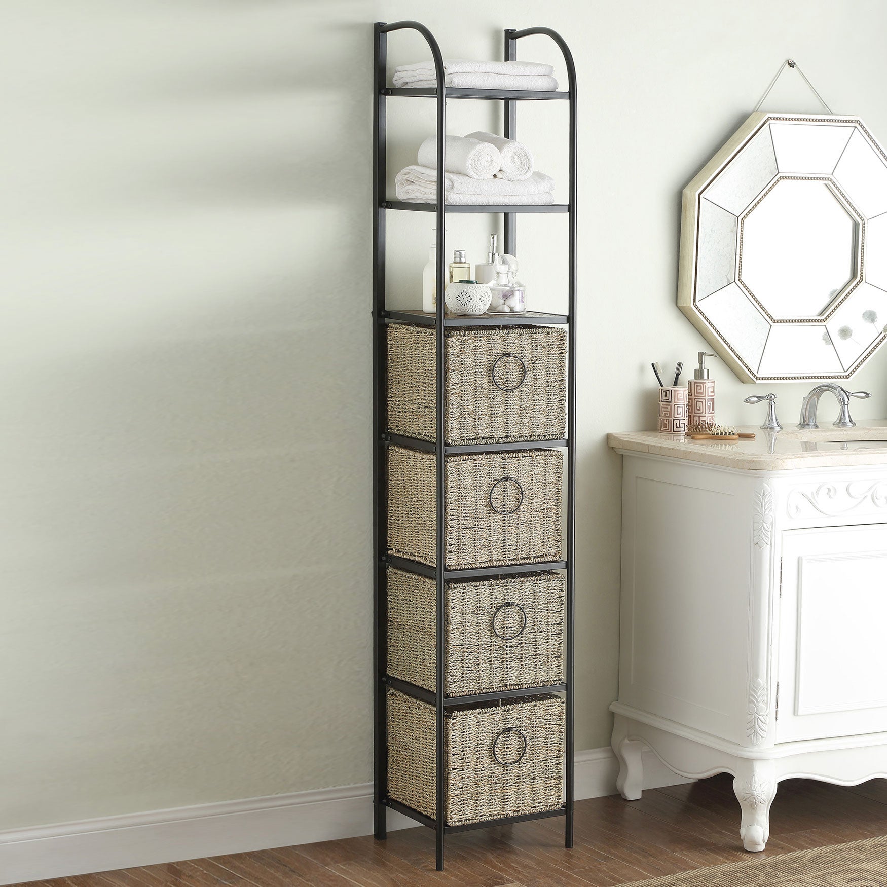 Tall Storage Unit with Baskets Plus Size Bathroom Storage Brylane Home
